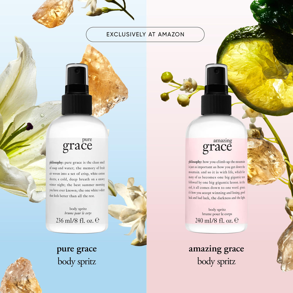 philosophy pure grace bote de 8 fl oz junto a una regla para escala