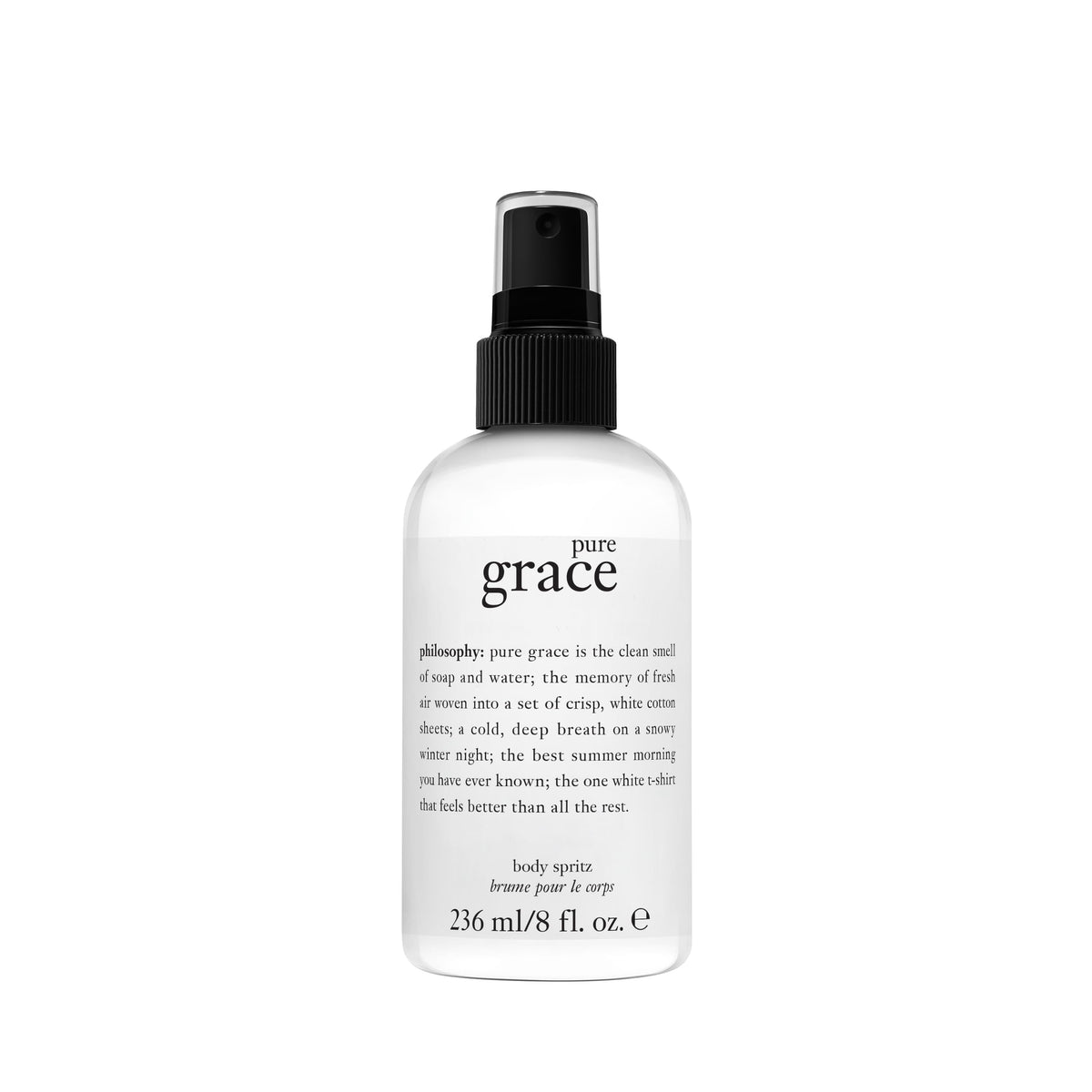 philosophy pure grace envase frontal con diseño limpio y elegante