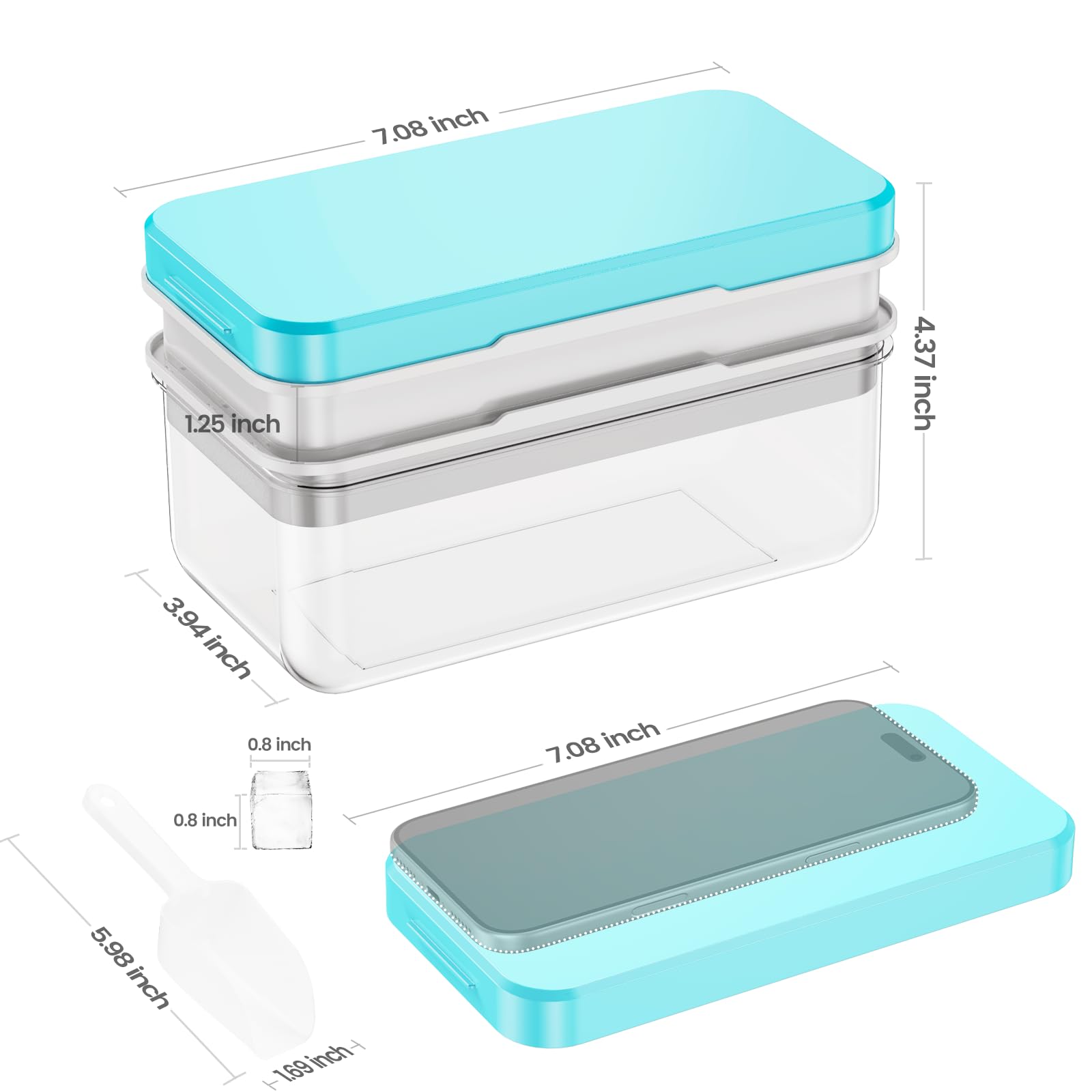 PHINOX contenedor lleno de cubitos, almacenamiento ordenado y práctico
