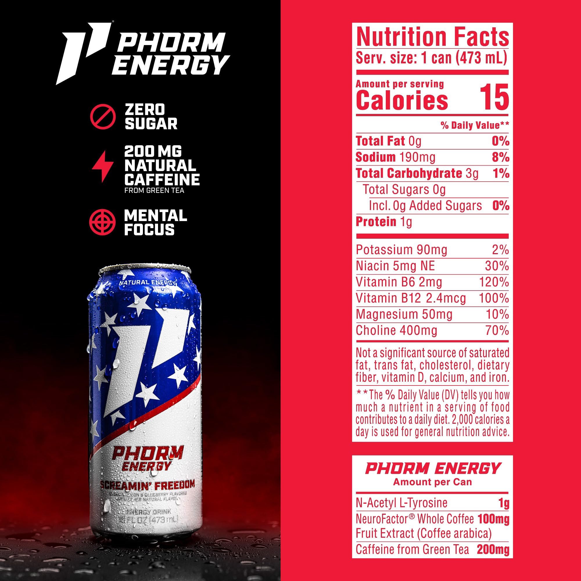 PHORM ENERGY latas frías en congelador listas para beber con sensación refrescante