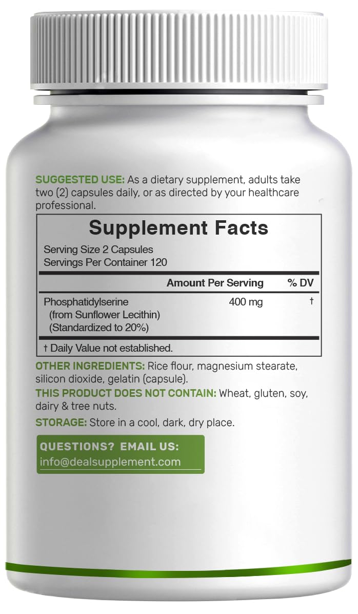 Phosphatidylserine Supplement escala comparativa con monedas para tamaño claro