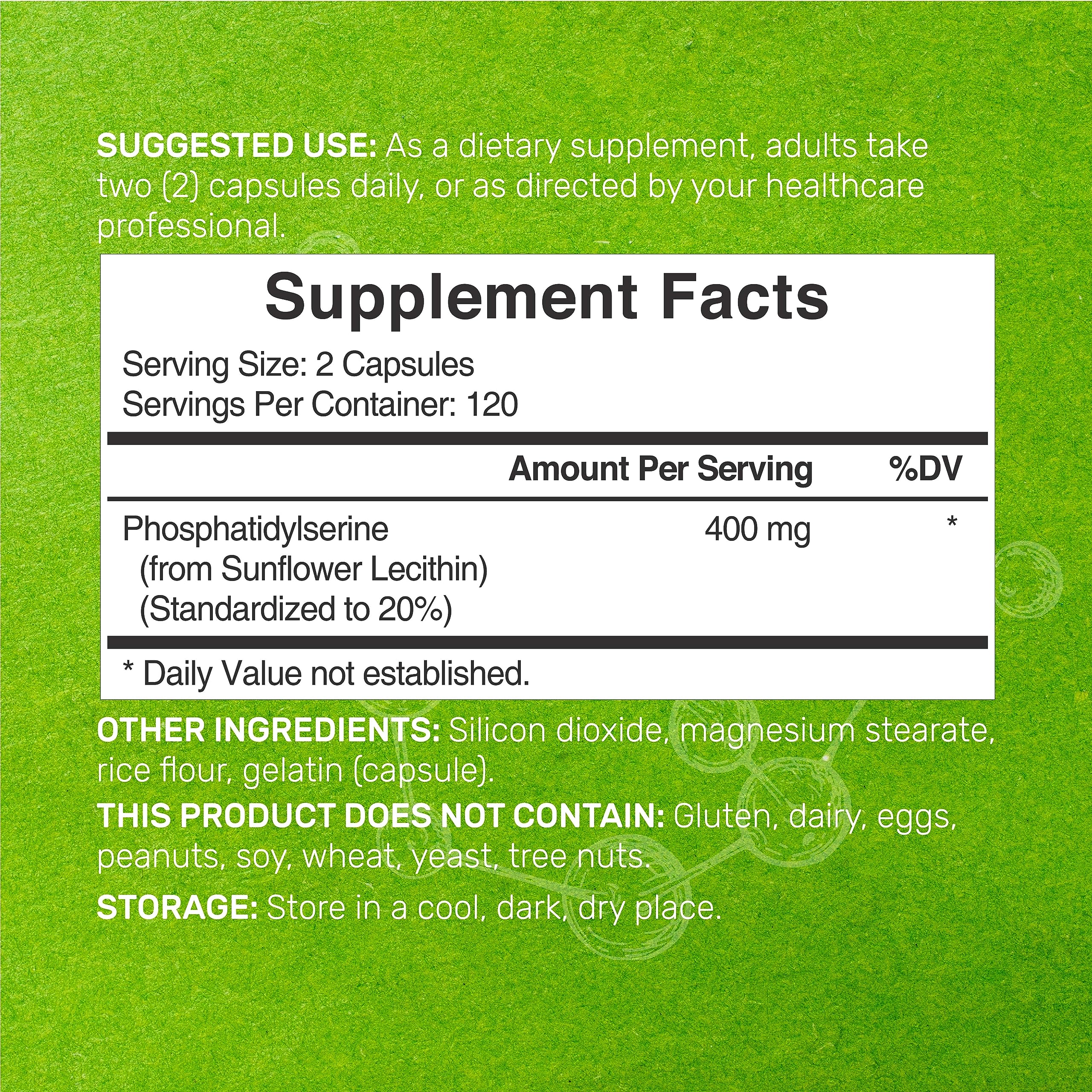 Phosphatidylserine Supplement primer plano de cápsulas y textura, fácil de tragar