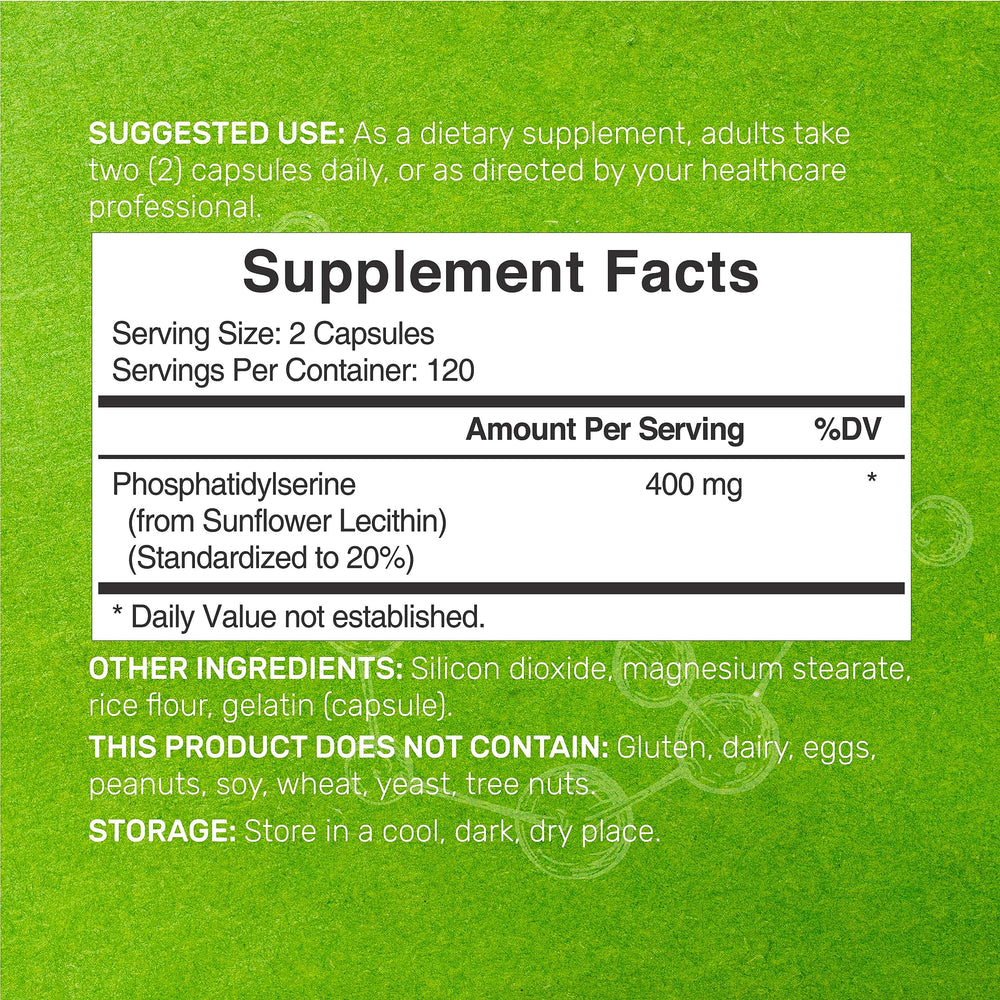 Phosphatidylserine Supplement primer plano de cápsulas y textura, fácil de tragar