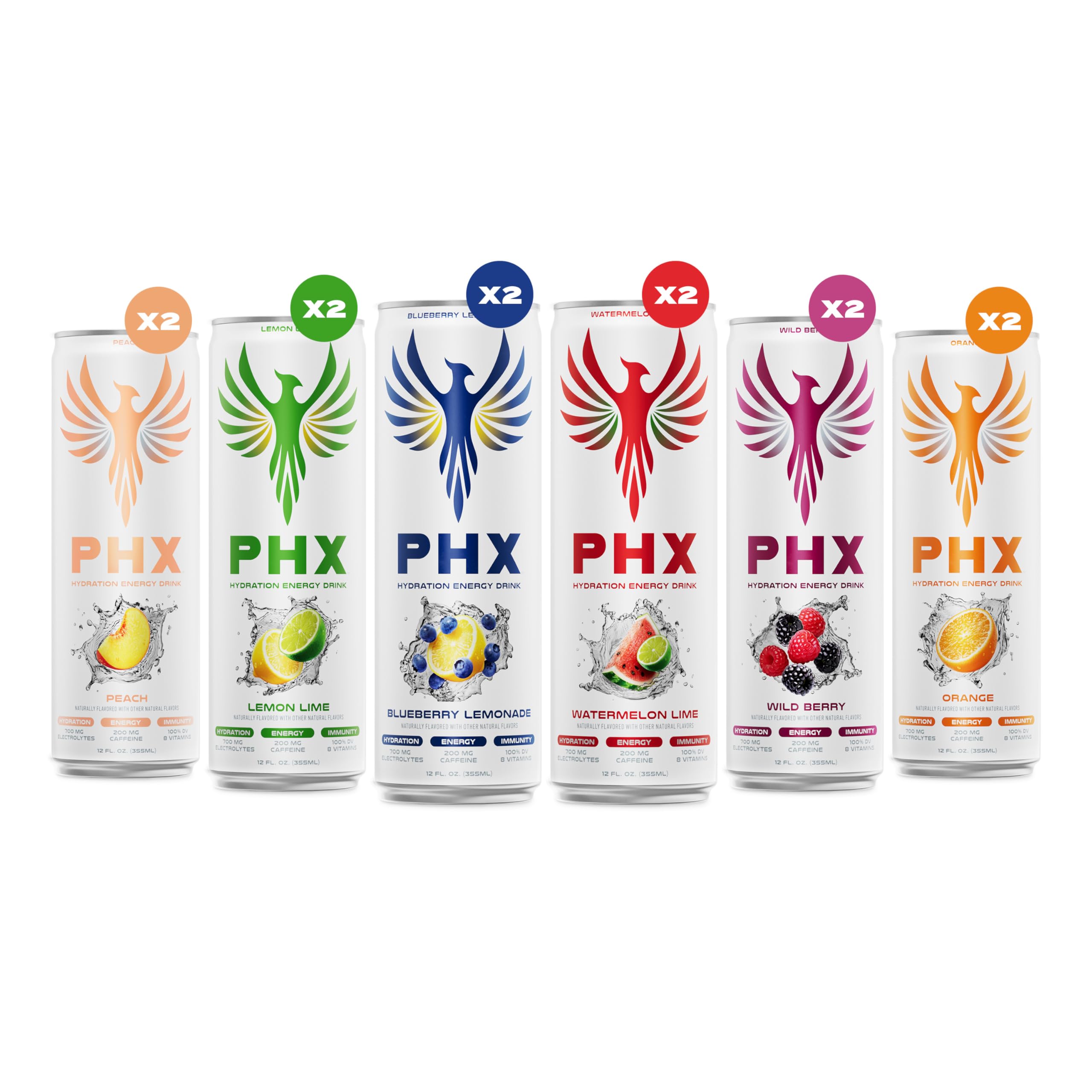 PHX primer plano de etiqueta con lista de electrolitos y vitaminas