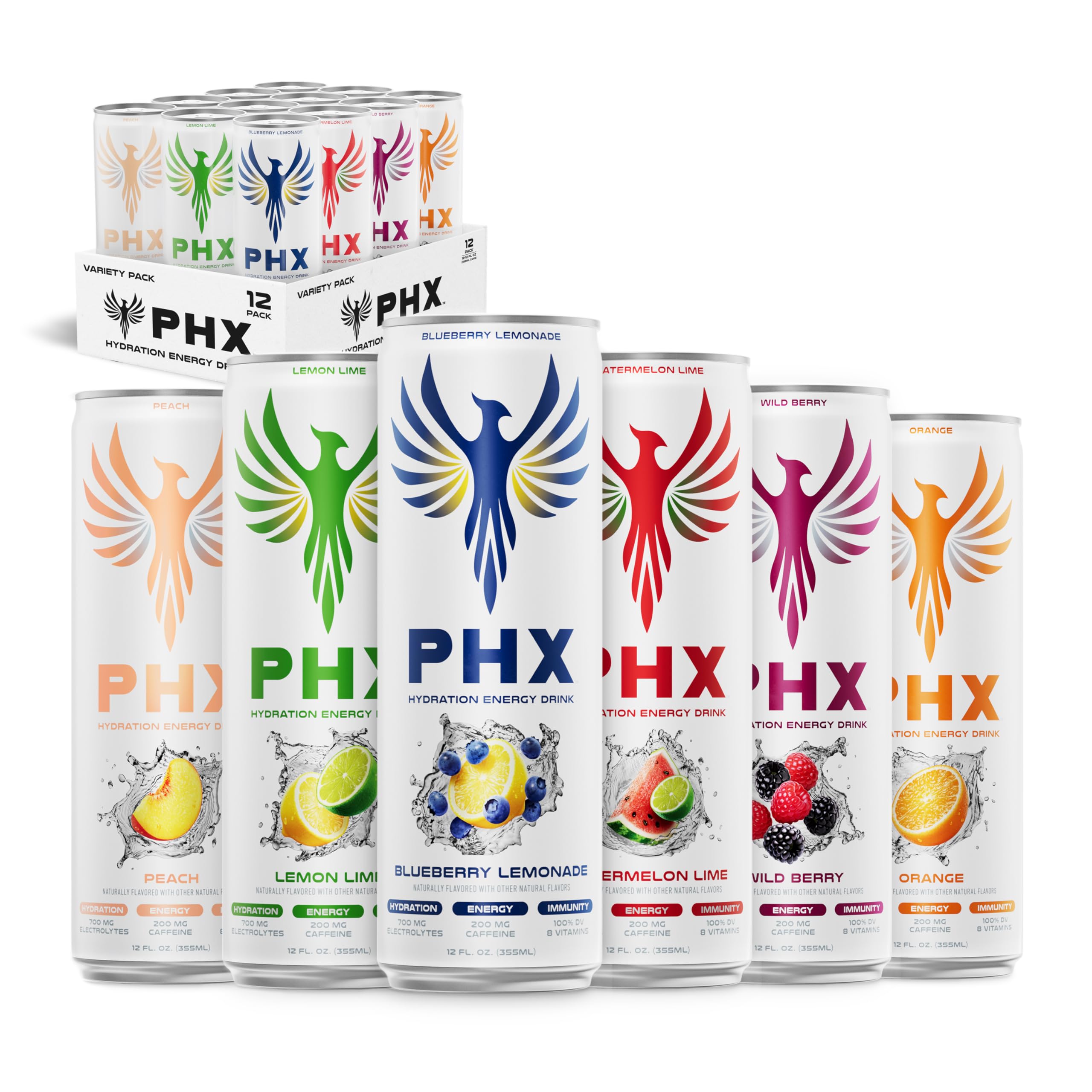 PHX lata frontal mostrando diseño y beneficios para hidratación