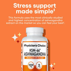 Physician's CHOICE detalle de etiqueta con ingredientes y estandarización 5% withanolides