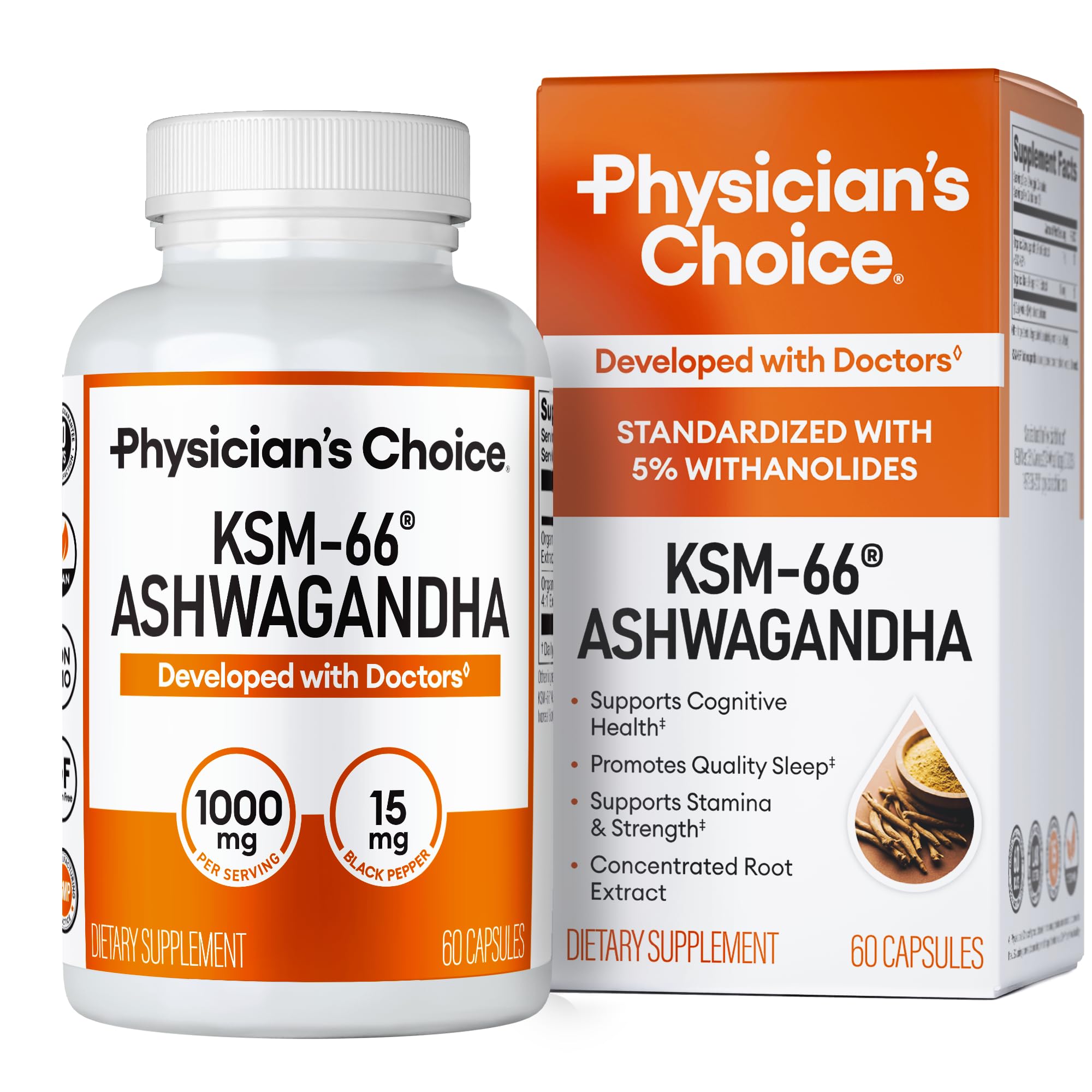 Physician's CHOICE frasco delantero mostrando formato y cantidad, confianza en calidad