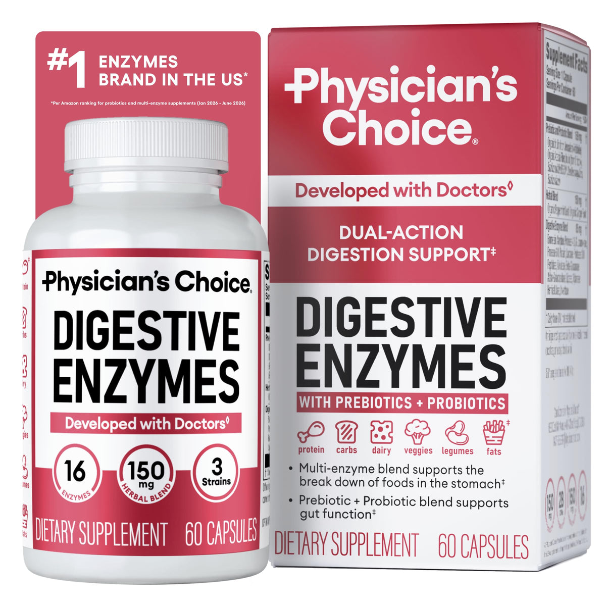 Physician's CHOICE frente del envase mostrando 60 cápsulas y ventajas