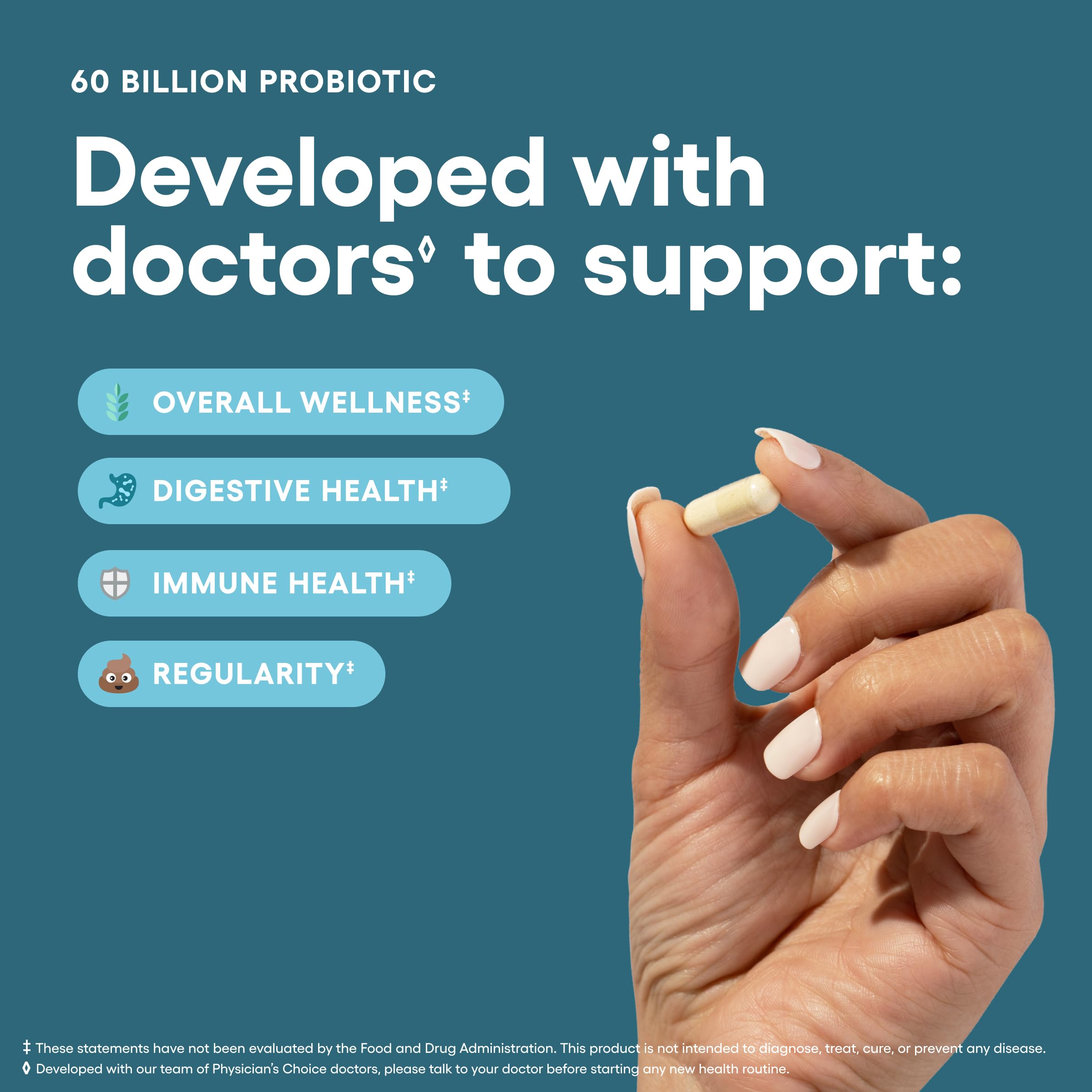 Physician's CHOICE ingredientes y prebióticos orgánicos destacando diversidad