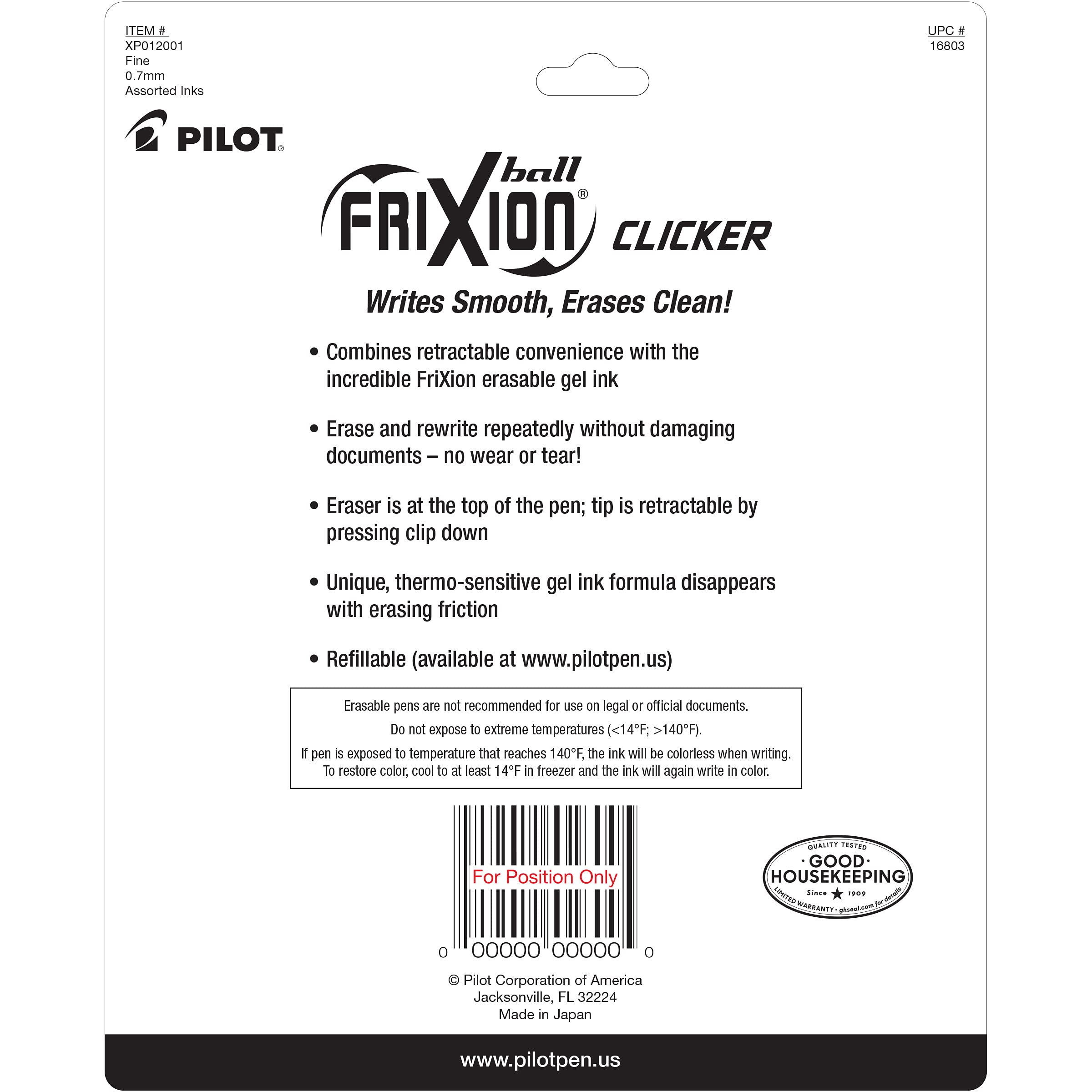 PILOT bolígrafo FriXion Clicker sobre escritorio organizado, uso diario eficiente