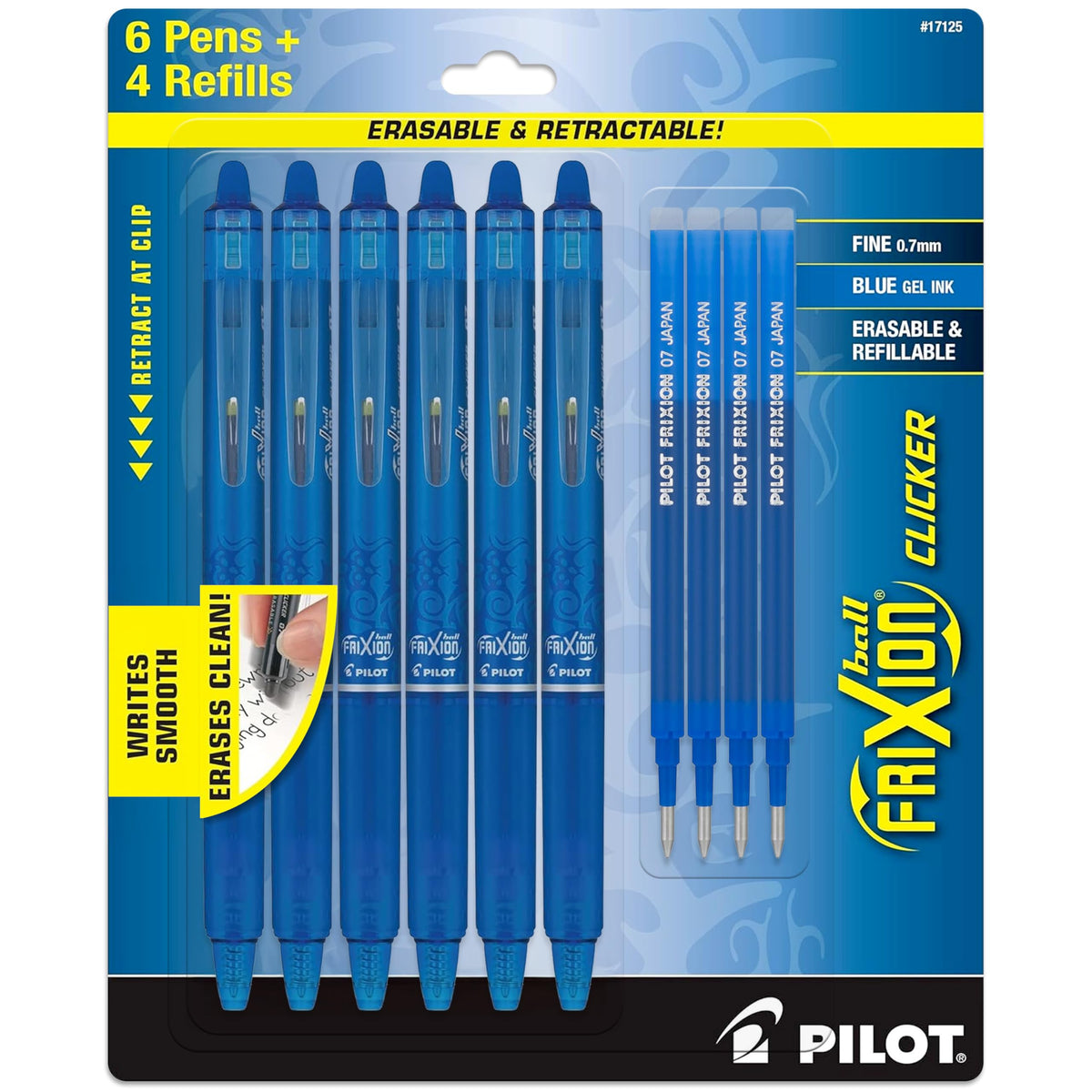 PILOT FriXion Clicker frente mostrando diseño retráctil y acabado profesional