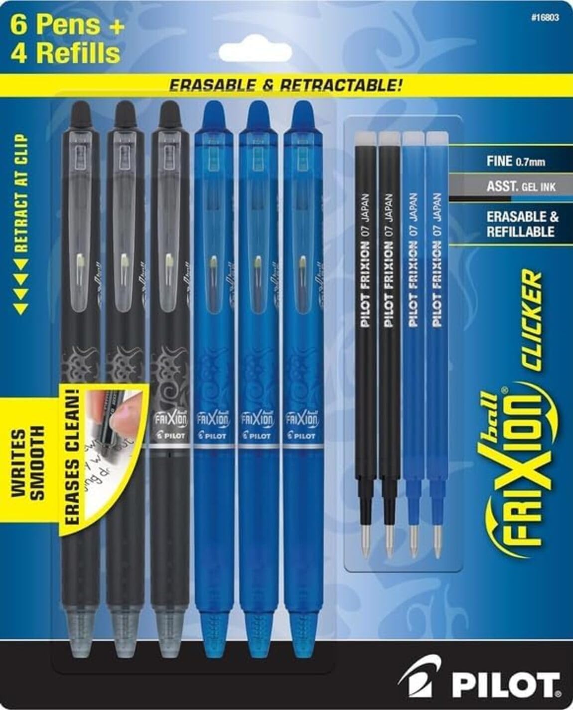 PILOT bolígrafo FriXion Clicker frente mostrando diseño, escritura precisa