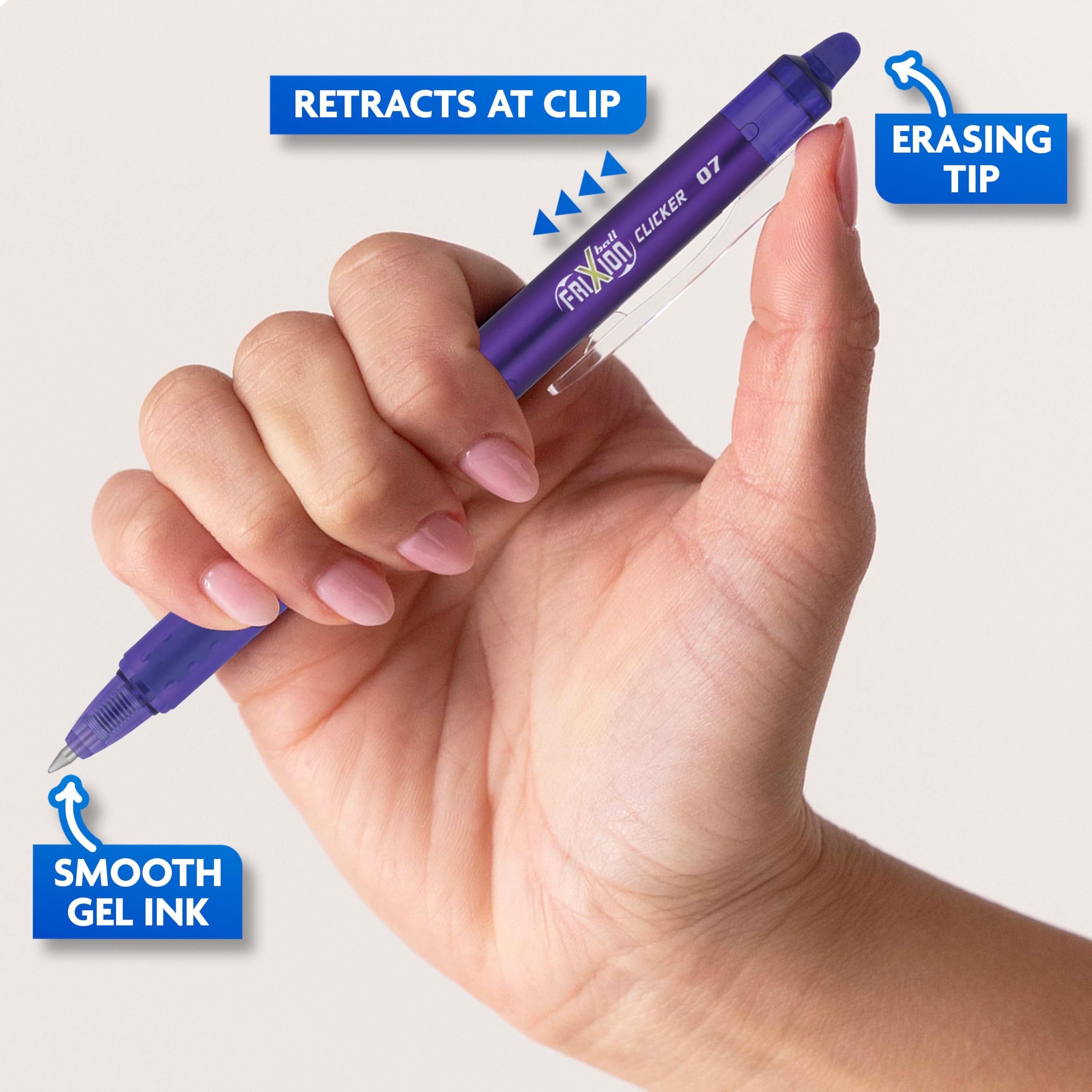 PILOT FriXion bolígrafos de colores extendidos en mesa para organización por tono