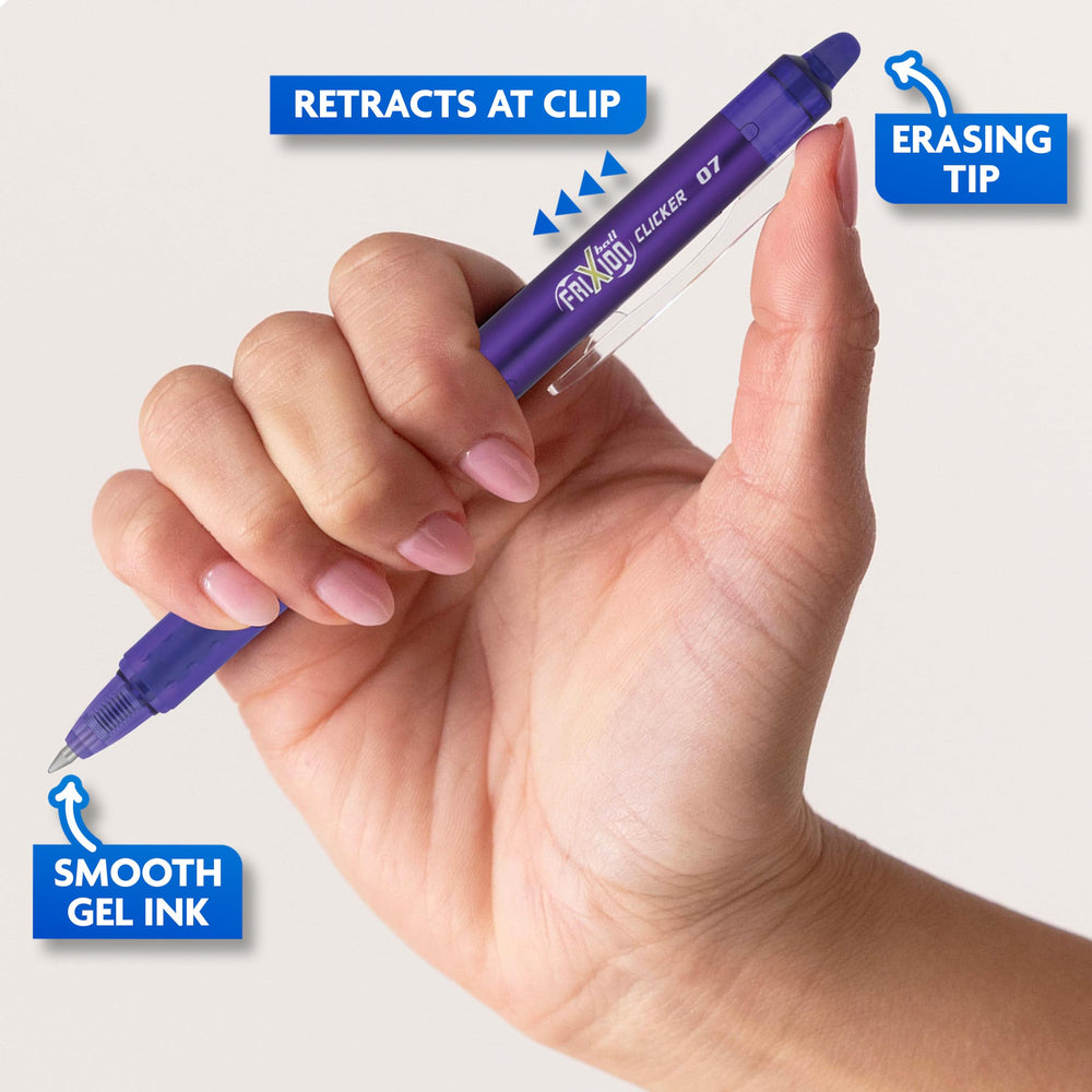 PILOT FriXion bolígrafos de colores extendidos en mesa para organización por tono
