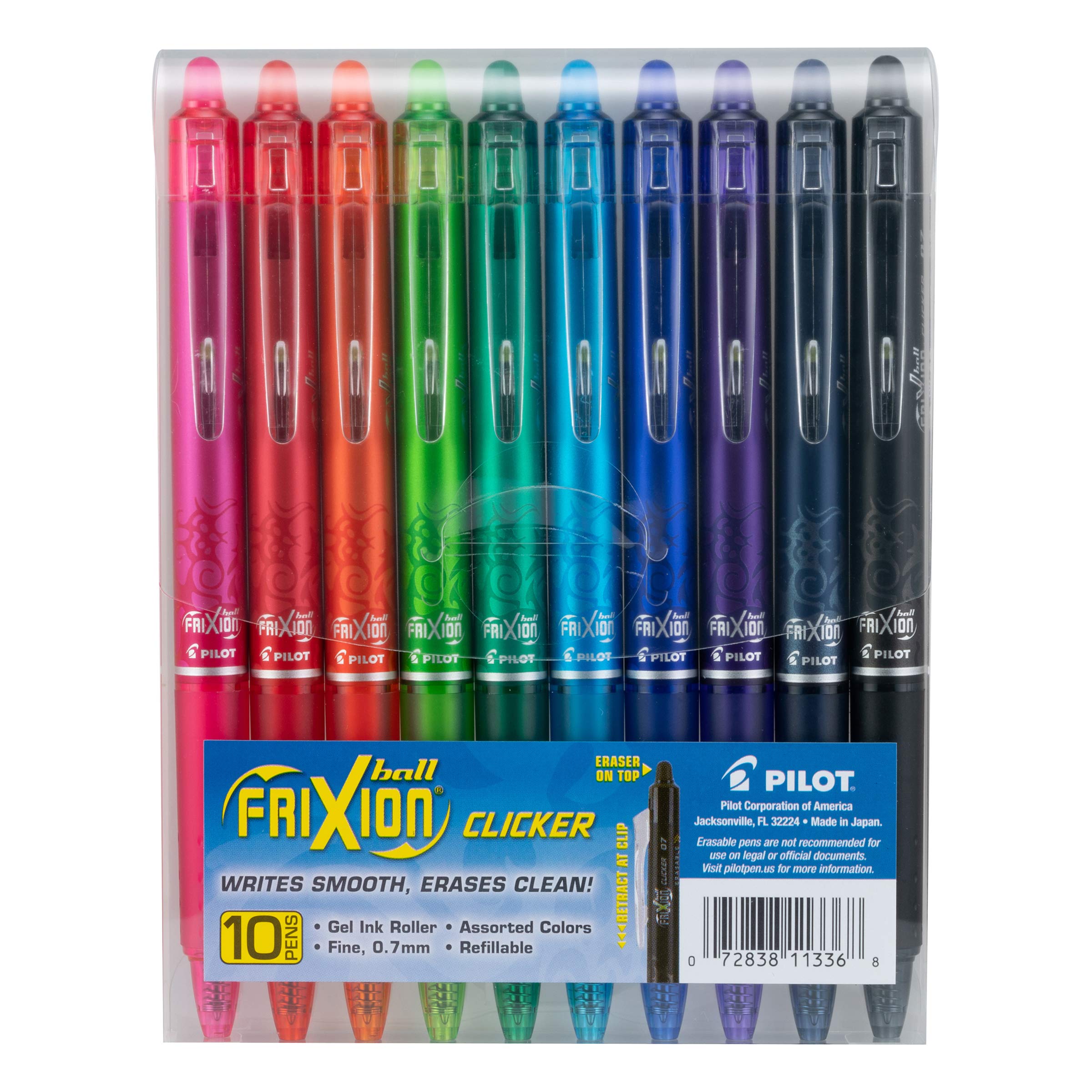 PILOT FriXion pack frontal mostrando los 10 colores para organización clara