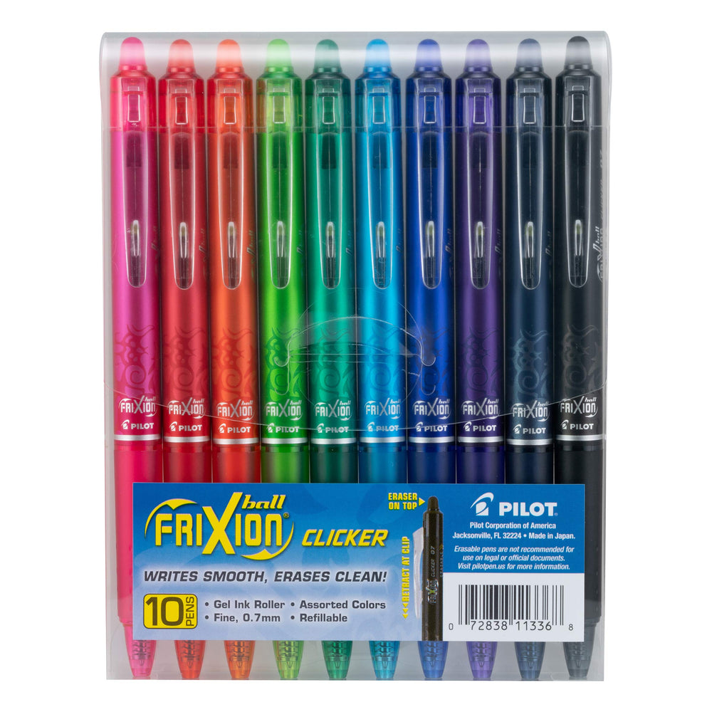 PILOT FriXion pack frontal mostrando los 10 colores para organización clara