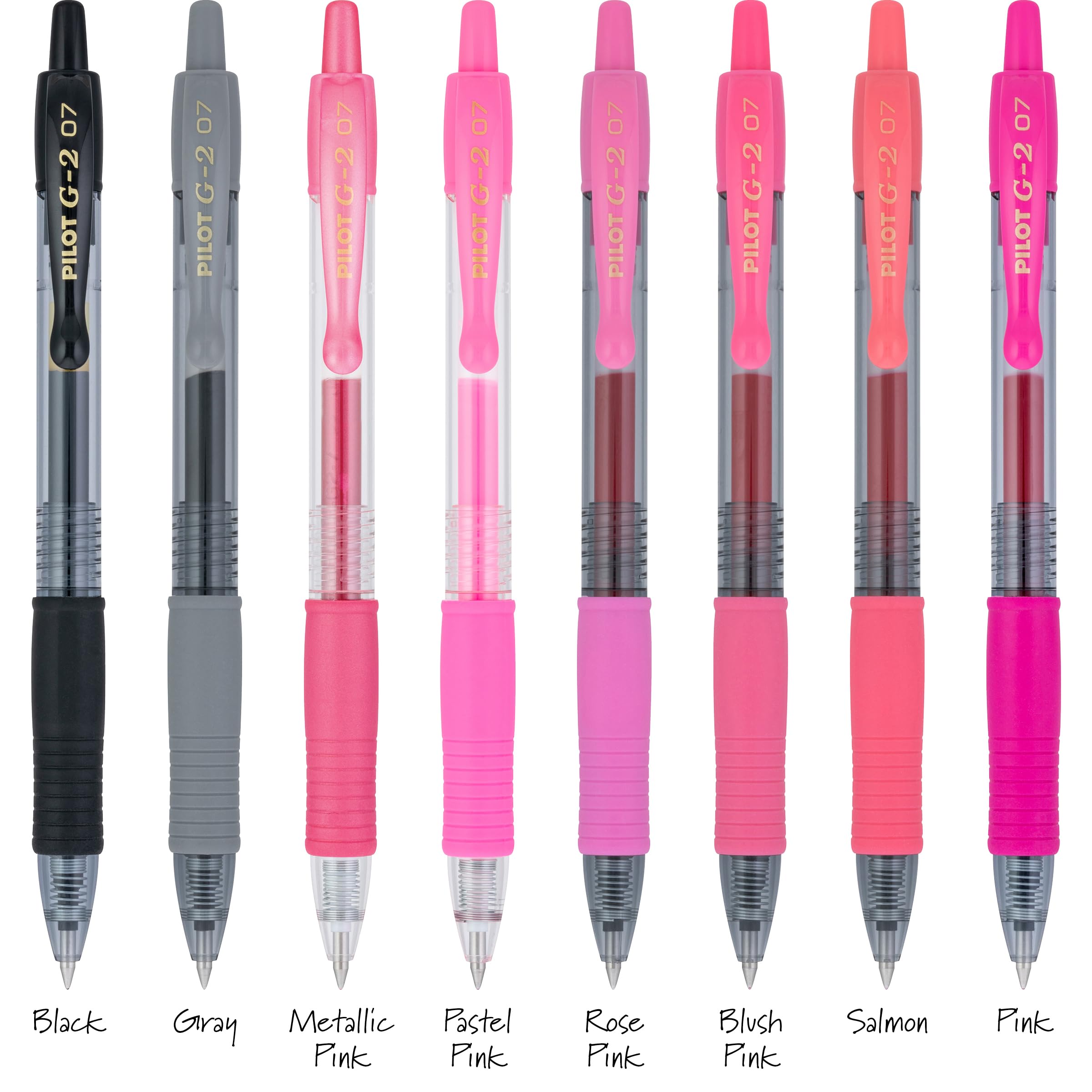 PILOT G2 etiqueta y gama de tonos rosados, ayuda a elegir color