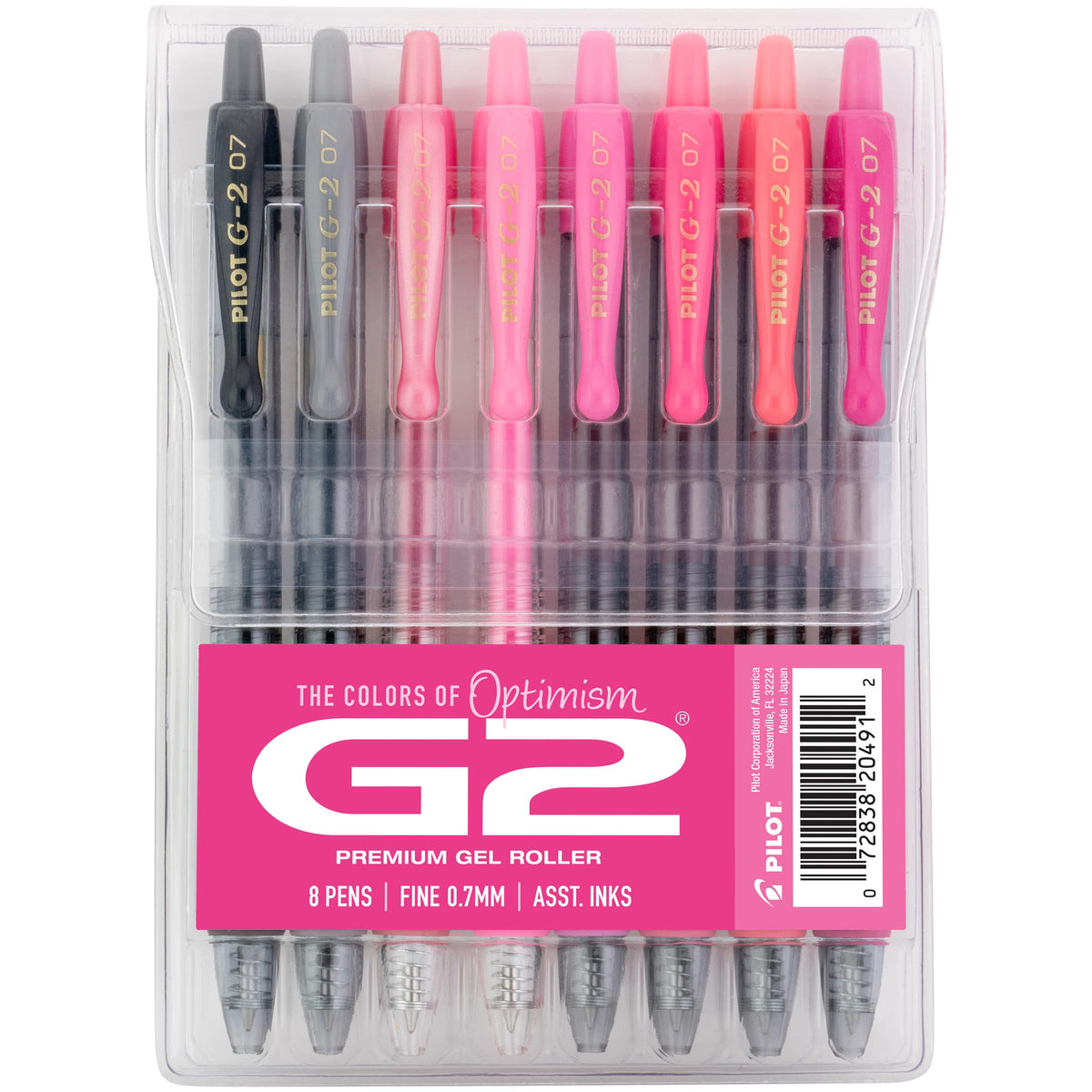 PILOT G2 frontal del pack mostrando colores pink y gris, opción cómoda