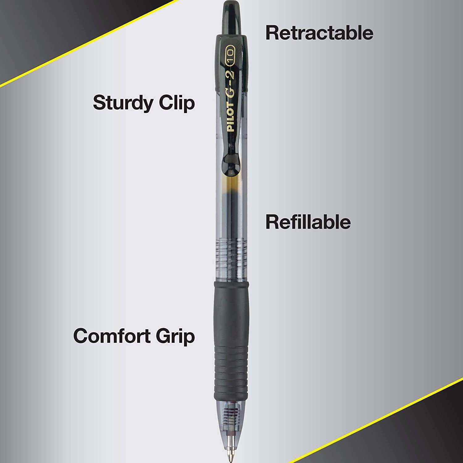 PILOT G2 rubber grip close-up providing comfortable long writing benefit