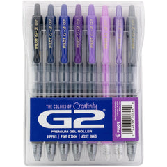 PILOT G2 estuche frontal mostrando los 8 bolígrafos y su variedad de colores
