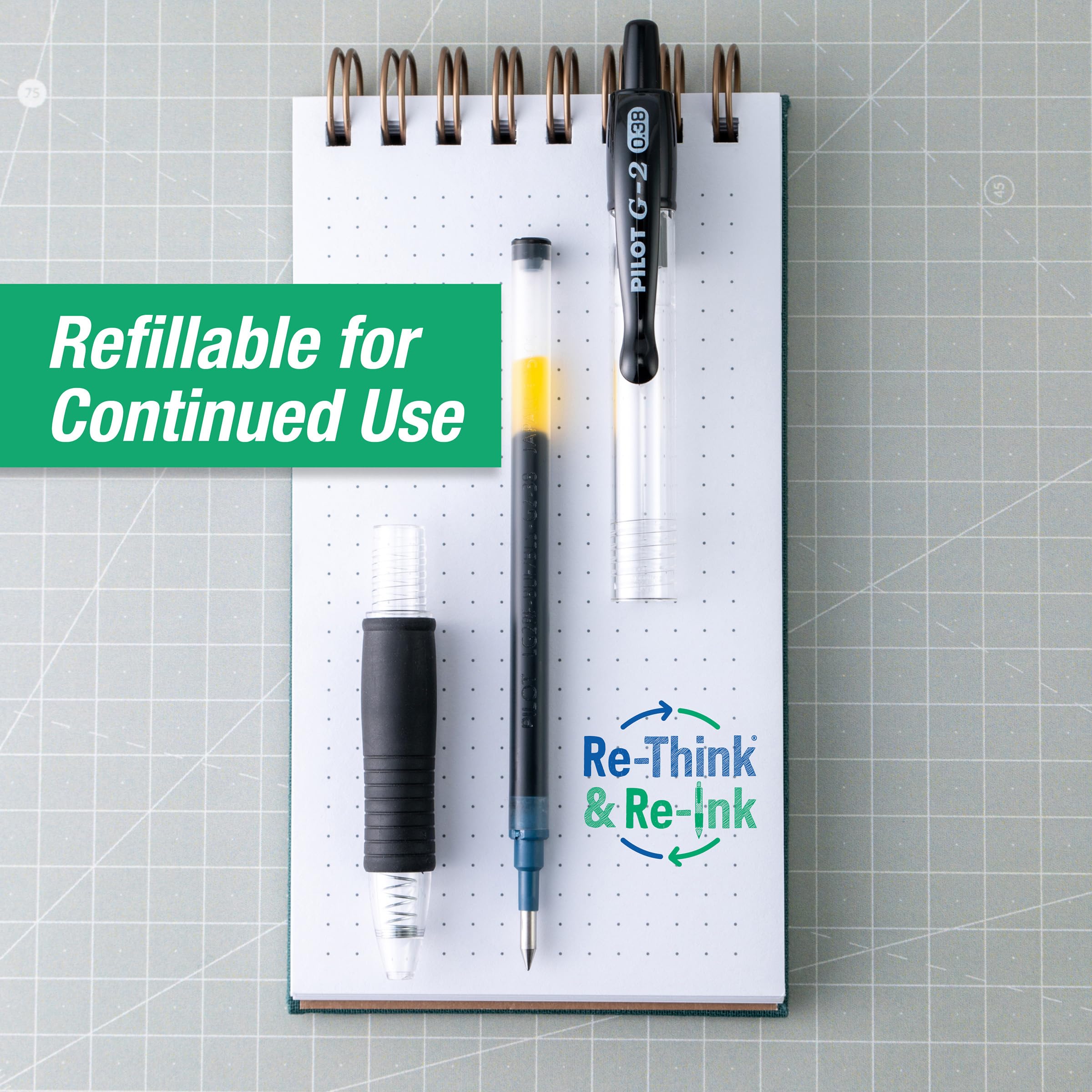 PILOT G2 recambio compatible al lado del bolígrafo, ventaja: recargable