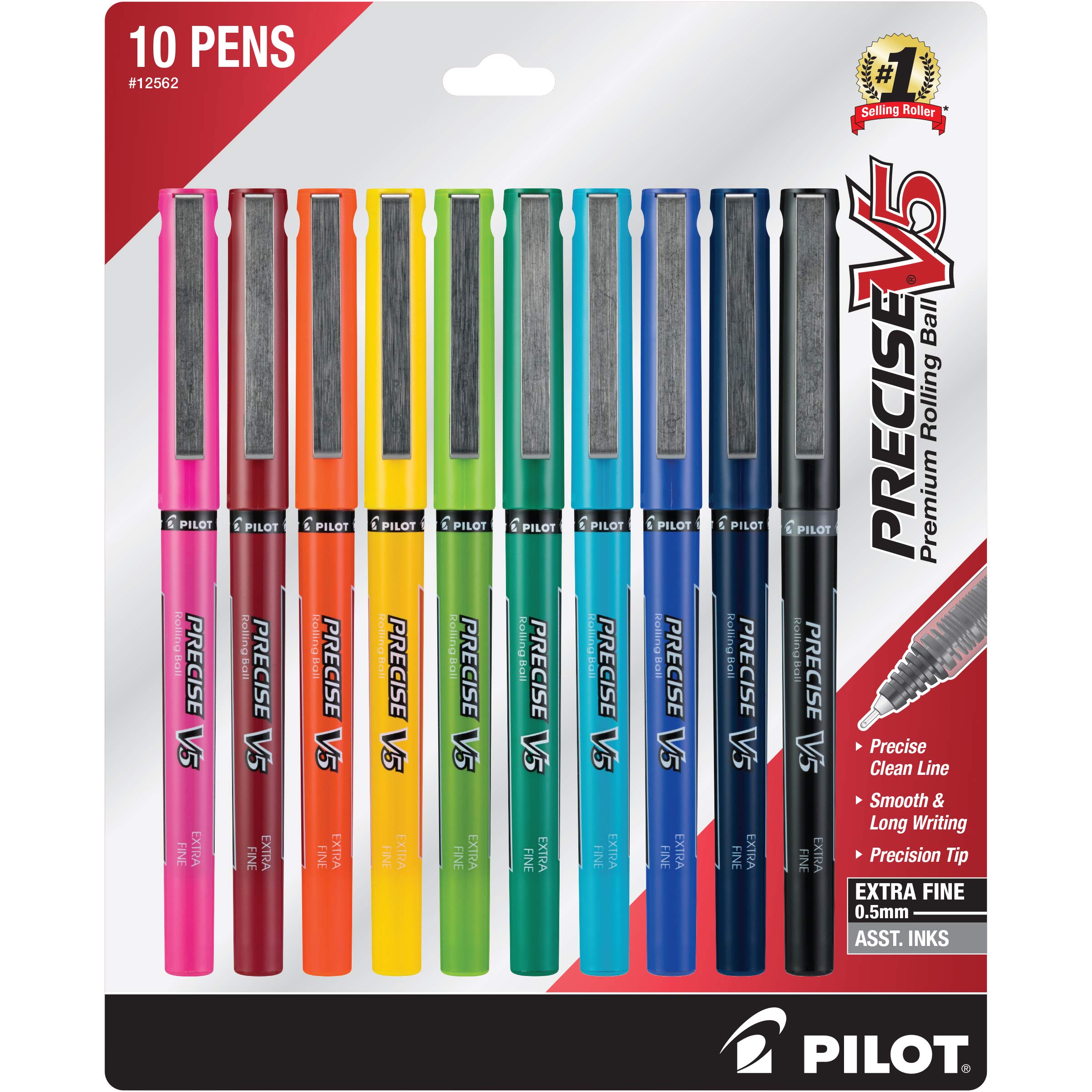 PILOT Precise V5 comparación de tamaño con una mano para mostrar ergonomía y portabilidad