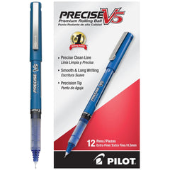 Pilot Precise V5 pack de 12 frontal mostrando el diseño y clip metálico, ideal para oficina