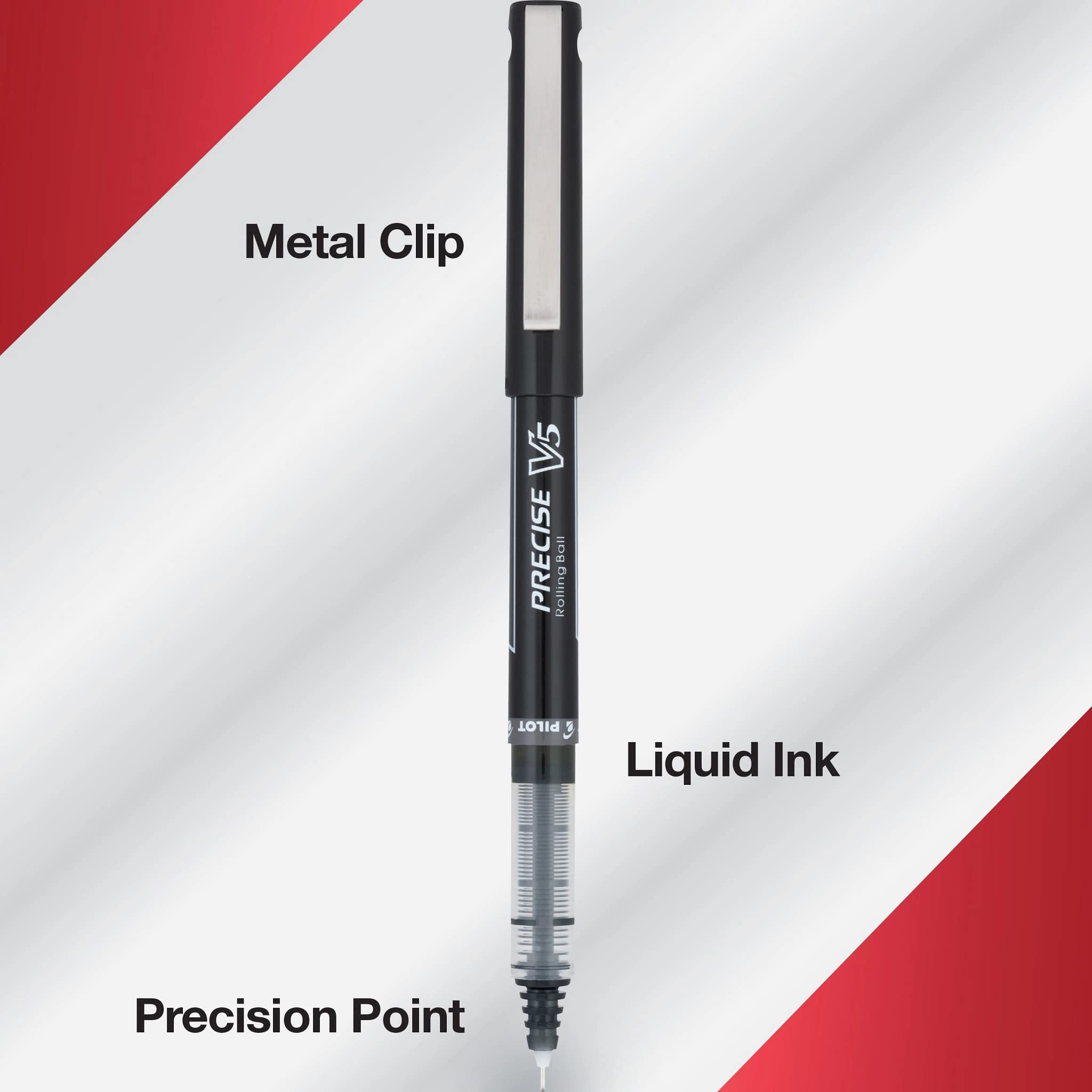 PILOT Precise V5 trazo de tinta líquida en papel destacando suavidad y consistencia