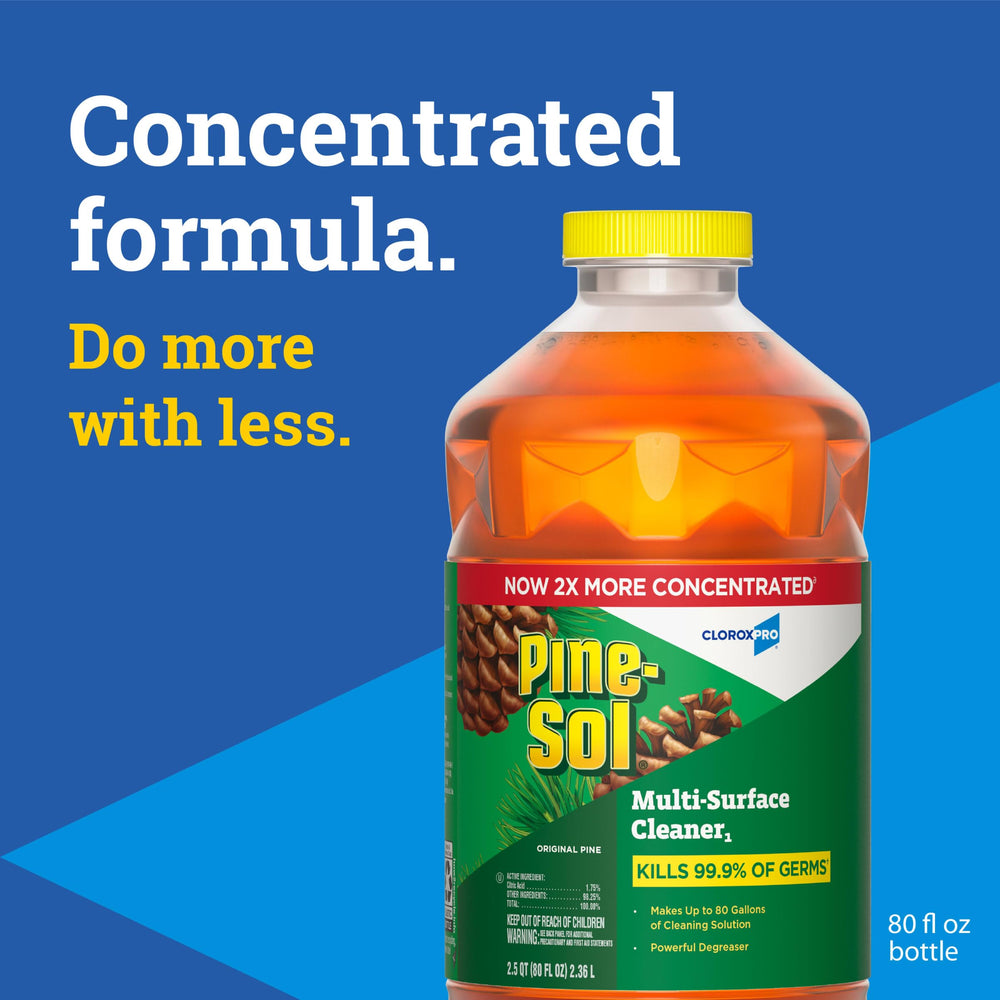 Pine-Sol detalle de etiqueta con instrucciones y beneficios visibles