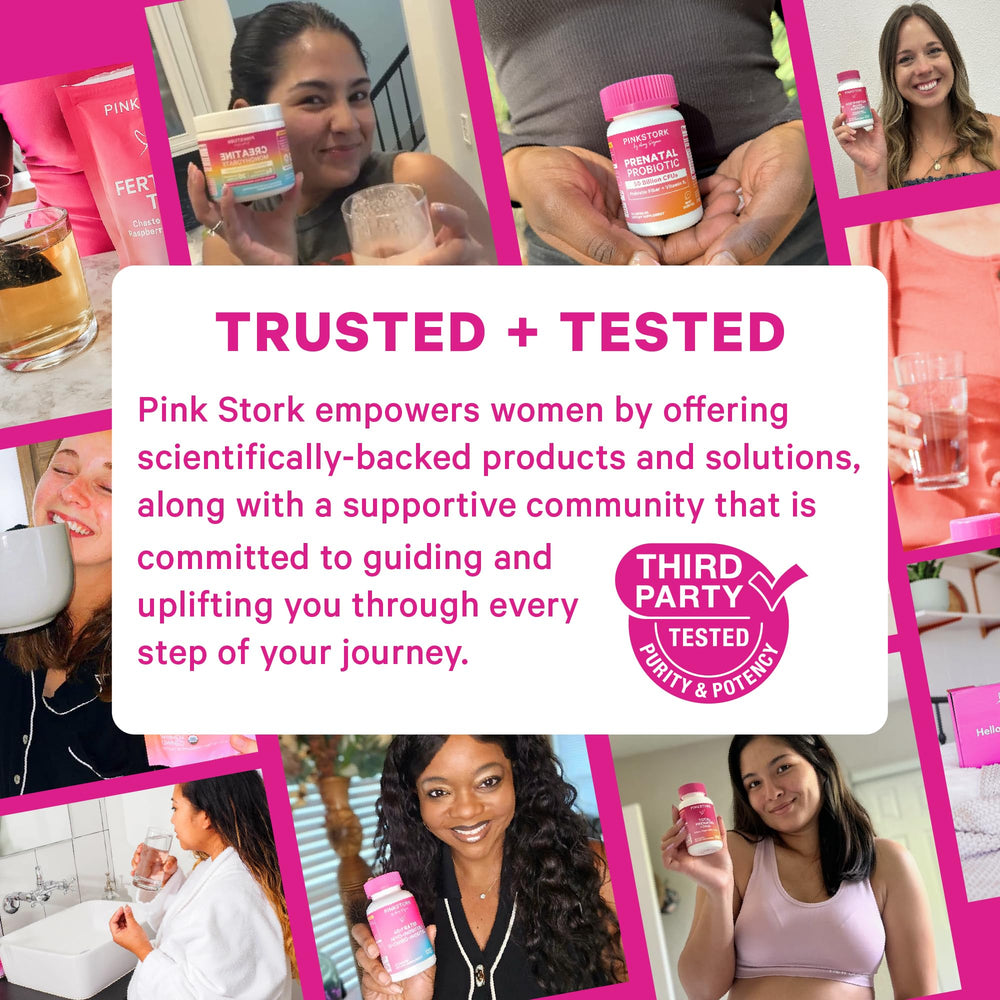 Frasco Pink Stork sostenido en mano con botella UV protegiendo la potencia