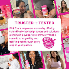 Frasco Pink Stork sostenido en mano con botella UV protegiendo la potencia