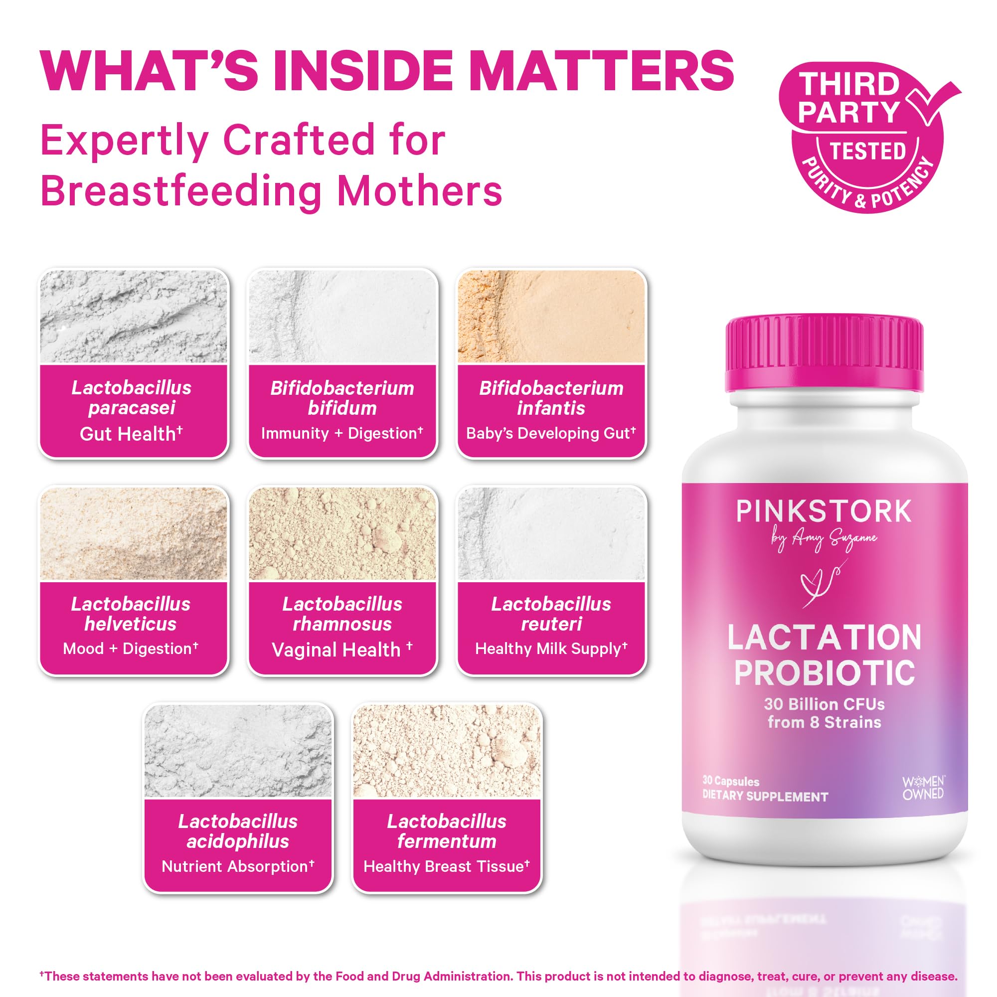Pink Stork cápsula en primer plano fácil de tragar y cómoda para madres