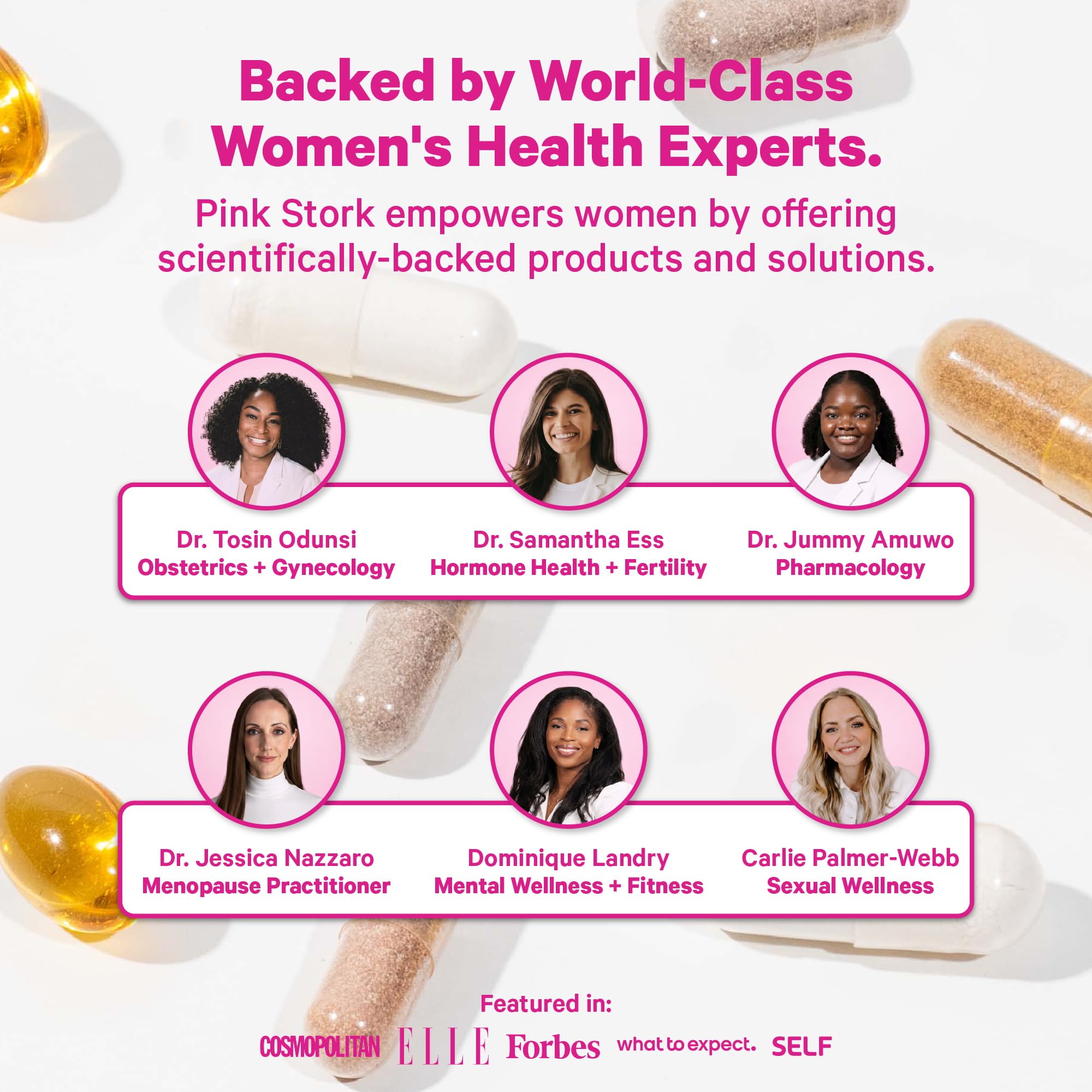 Pink Stork mujer tomando cápsula, integración en rutina prenatal