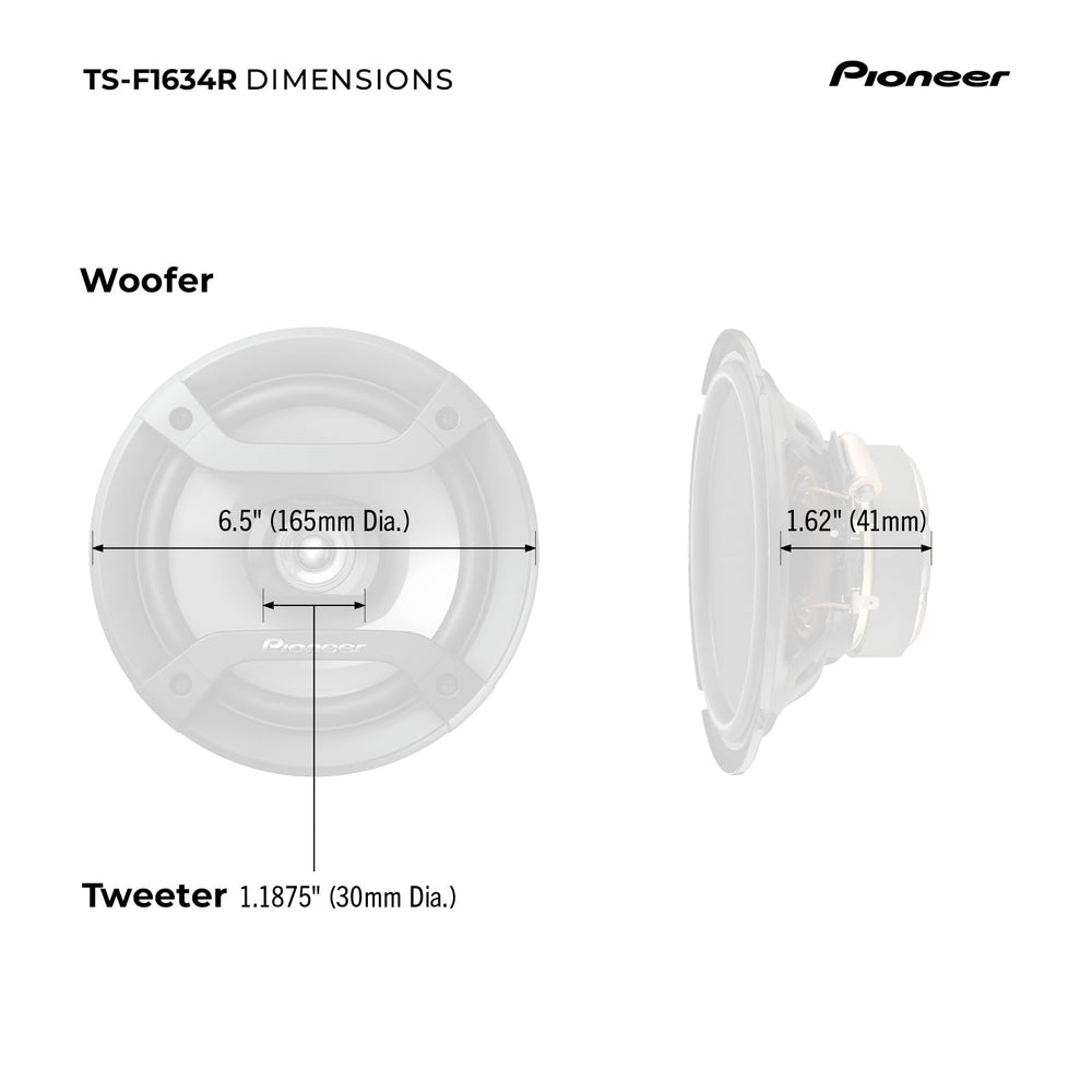 Pioneer TS-F1634R acabado negro elegante que integra en interiores