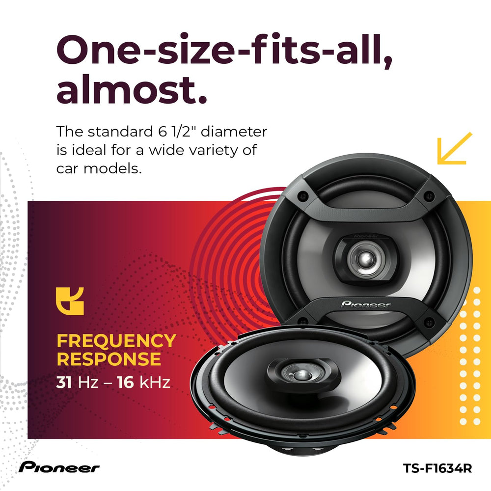 Pioneer TS-F1634R comparación de tamaño 6.5 pulgadas facilita instalación