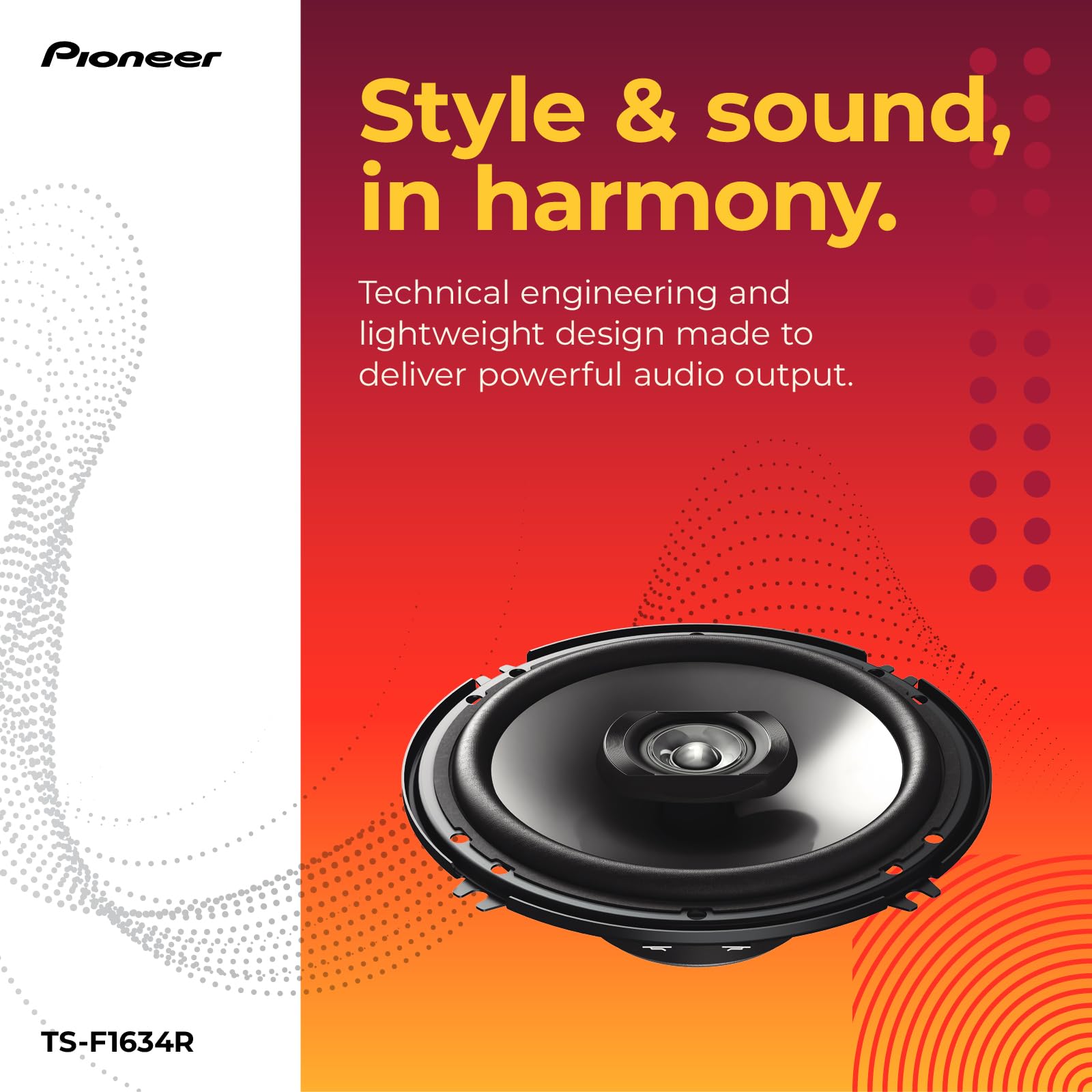 Pioneer TS-F1634R acercamiento al tweeter para agudos más nítidos