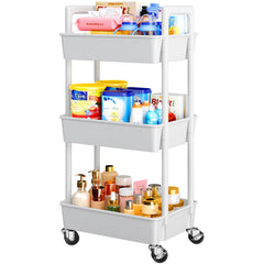 Pipishell vista frontal del carrito blanco con tres niveles, solución compacta de almacenamiento