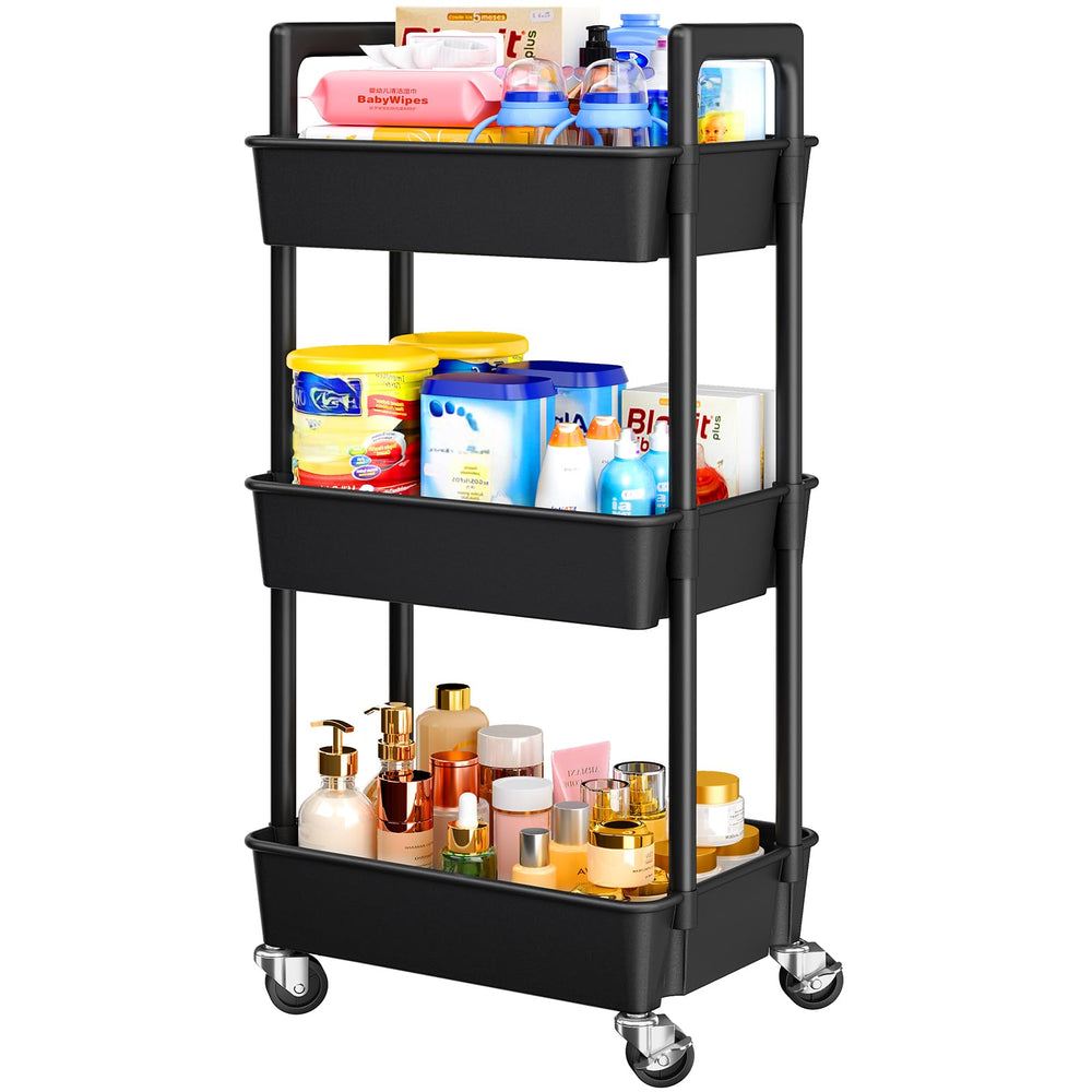 Pipishell vista frontal del carrito negro, organización práctica y accesible