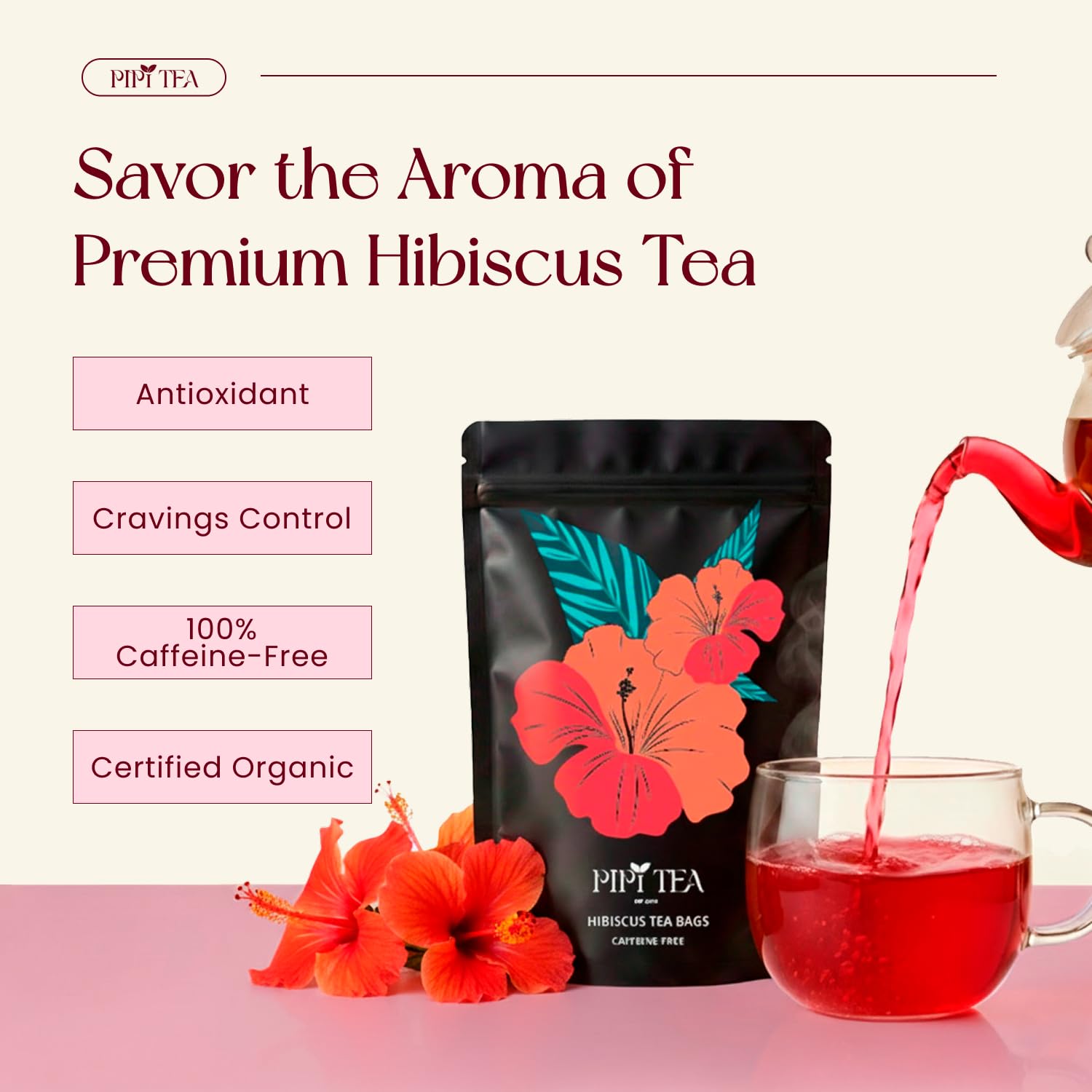 PiPi Tea bolsita en mano lista para infusionar y preparar en segundos
