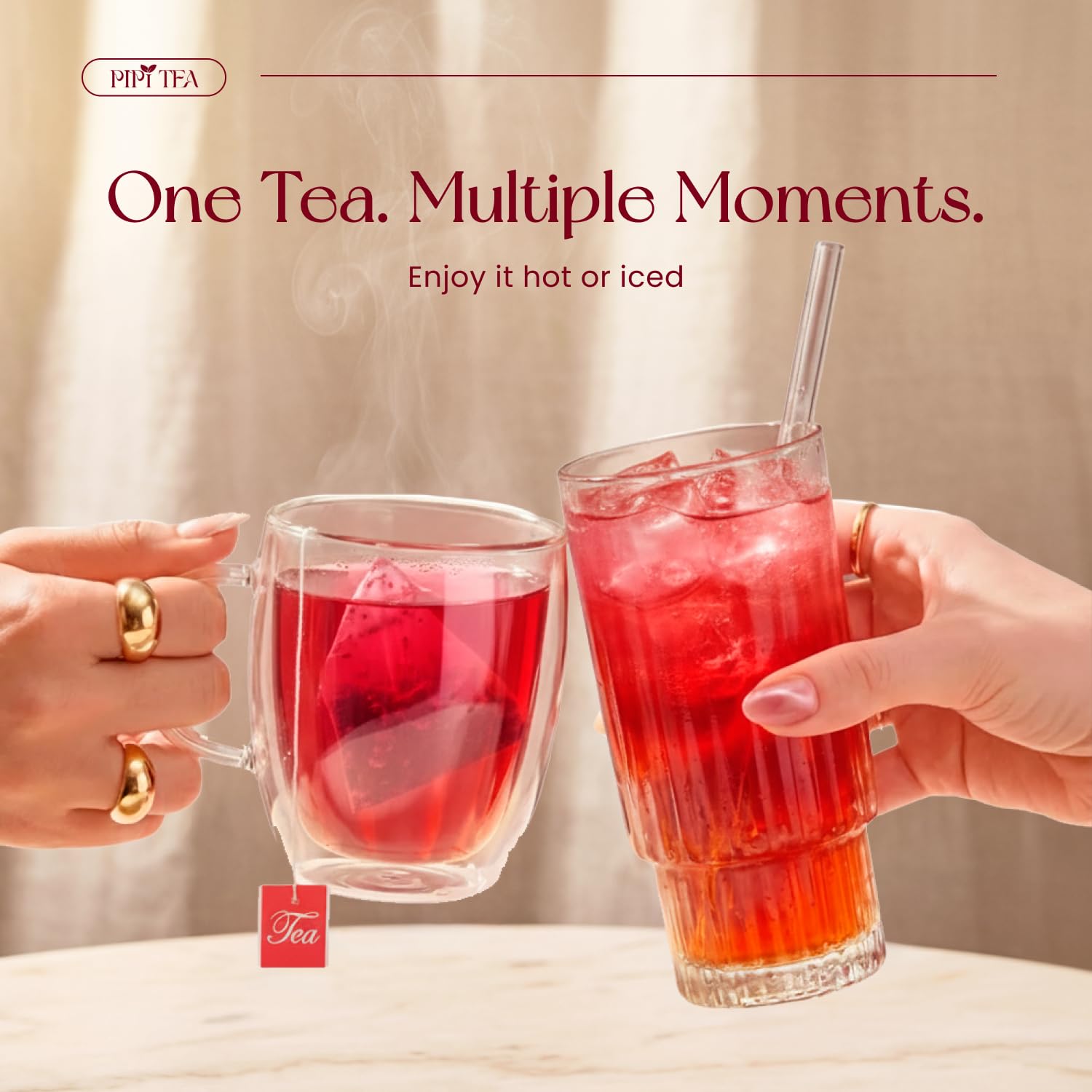 PiPi Tea etiqueta con ingredientes orgánicos que transmite confianza y origen