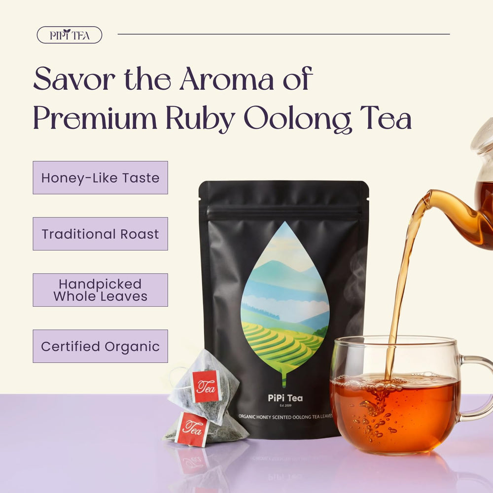 PiPi Tea bolsita abierta con textura de hojas enteras, máxima pureza