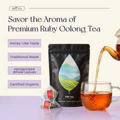 PiPi Tea bolsita abierta con textura de hojas enteras, máxima pureza