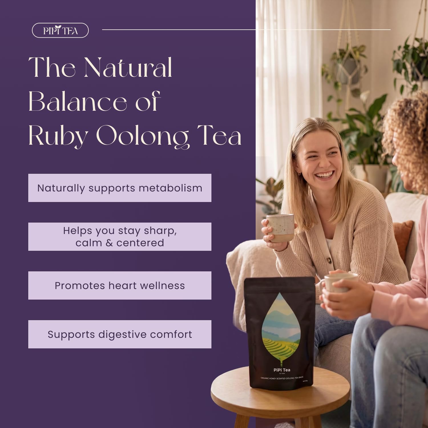 PiPi Tea etiqueta y cierre del envase, fácil almacenamiento