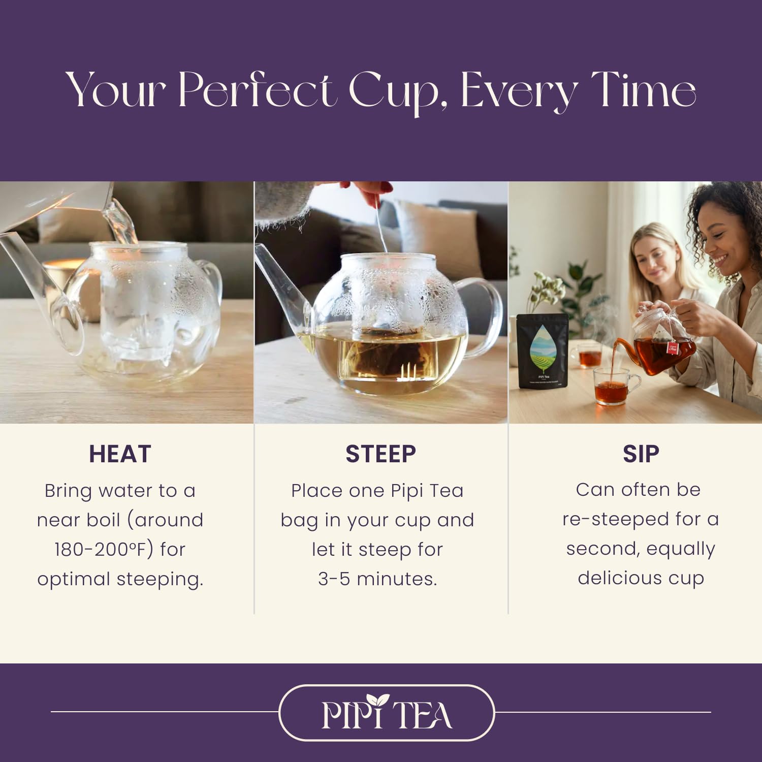 PiPi Tea sello orgánico e ingredientes, garantía sin aditivos