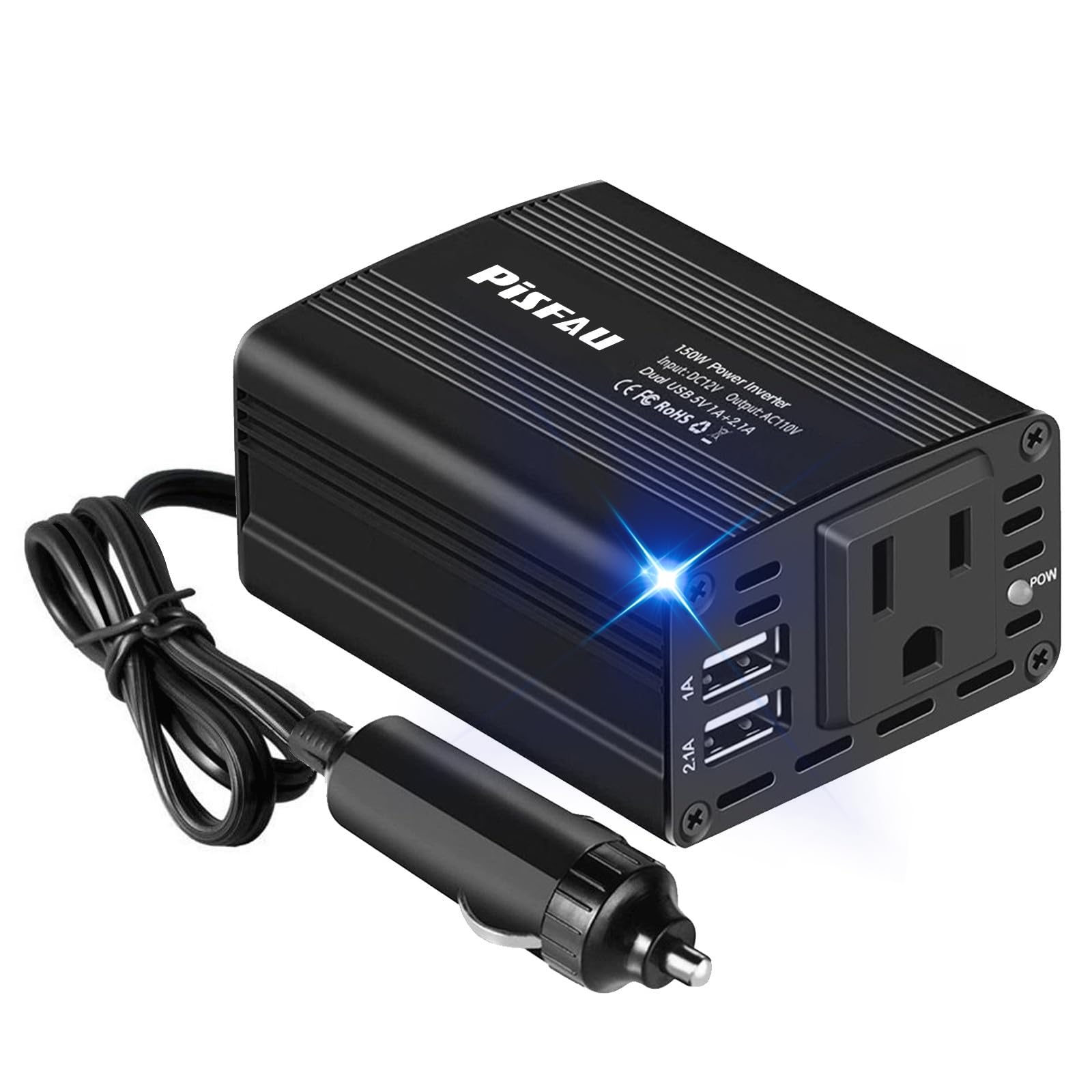 PiSFAU inversor 150W vista frontal con enchufe AC seguro