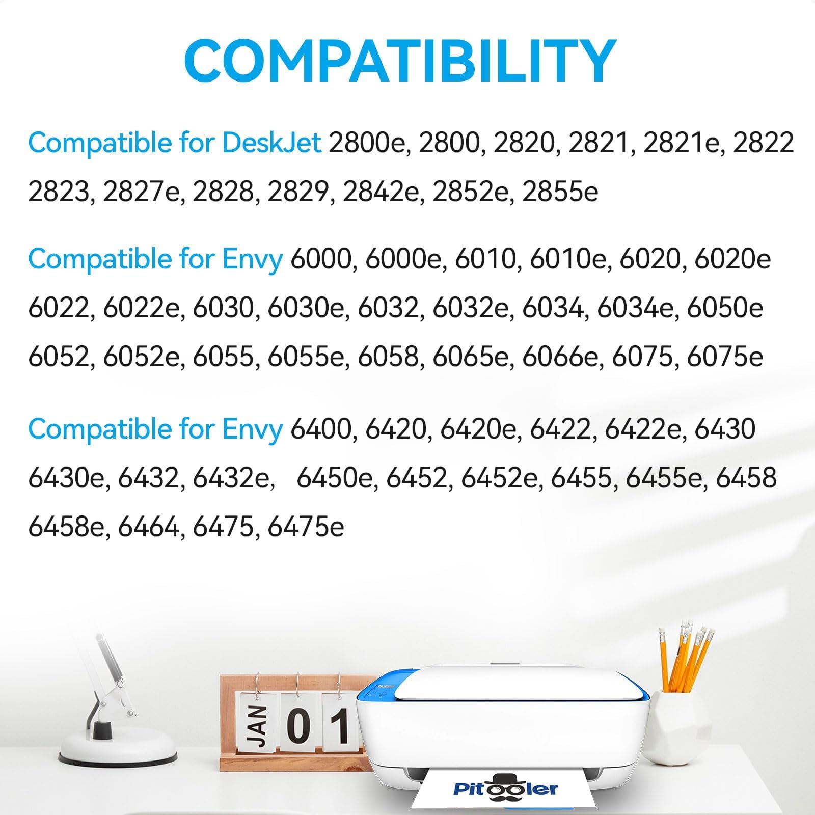 Pitooler etiqueta con lista de modelos compatibles para identificar impresoras