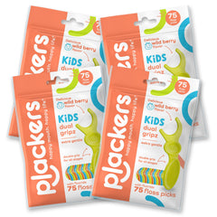 Plackers embalaje frontal multicolor mostrando 300 palillos y sabor frutal