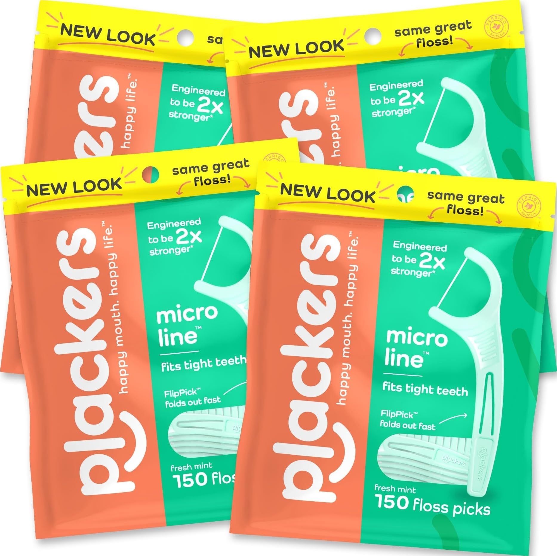 Plackers envase frontal mostrando 150 unidades y beneficio portabilidad