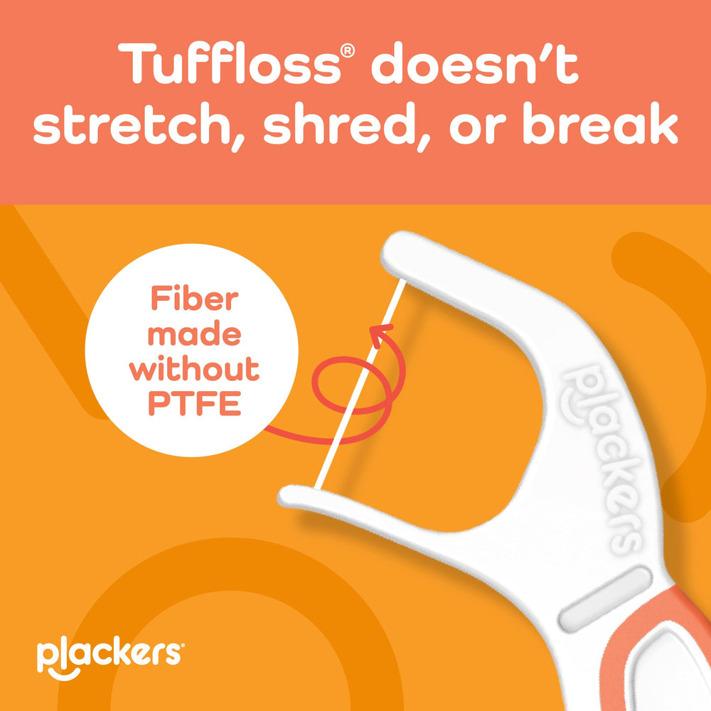 Plackers OrthoPick FlipPick desplegada lista para limpiar entre dientes