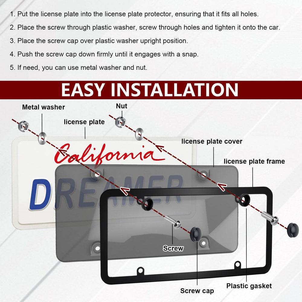 PLALEI clear frame installed on a sedan front plate showing protected visible registration